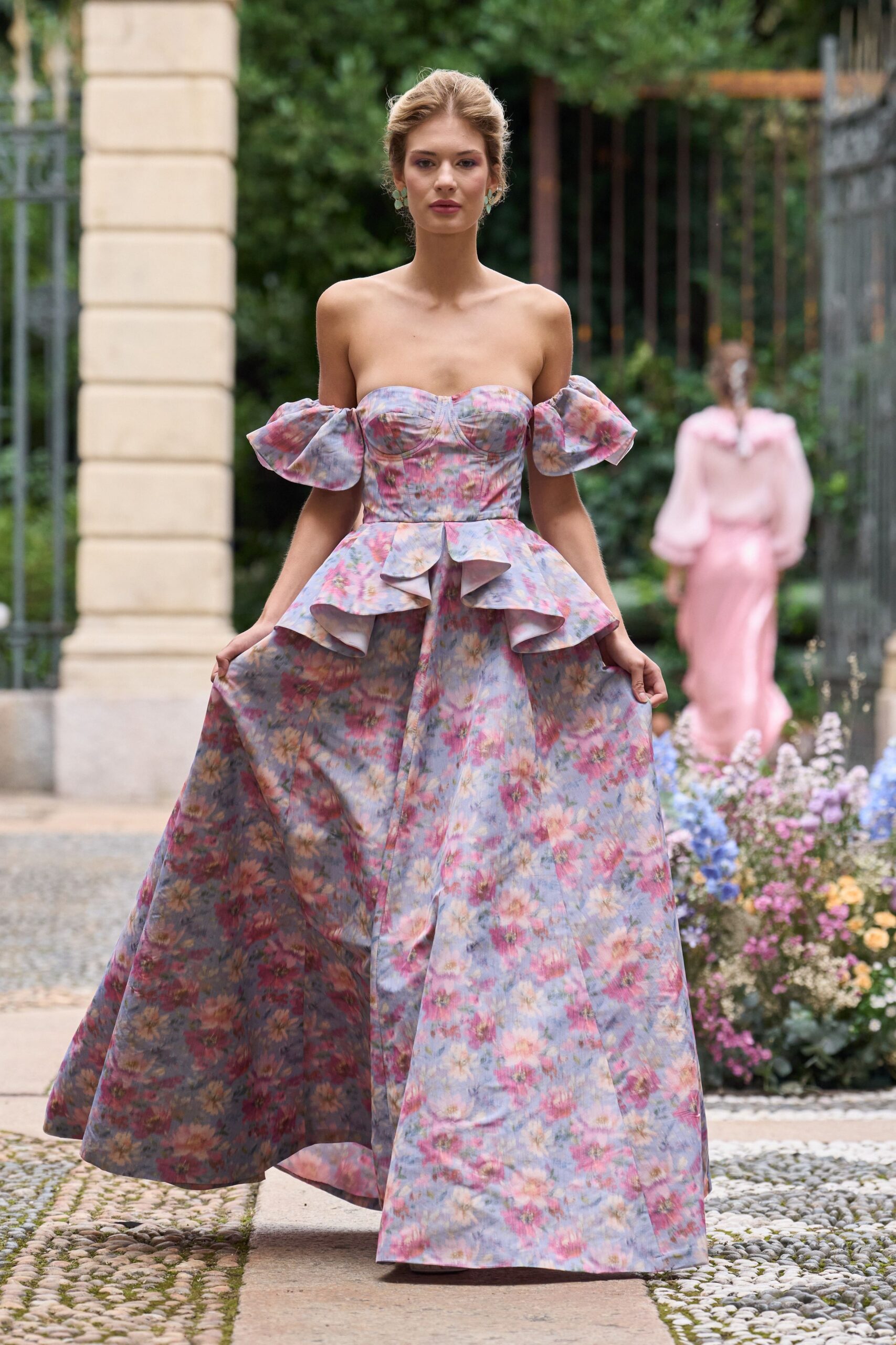 floral off-shoulder gown
