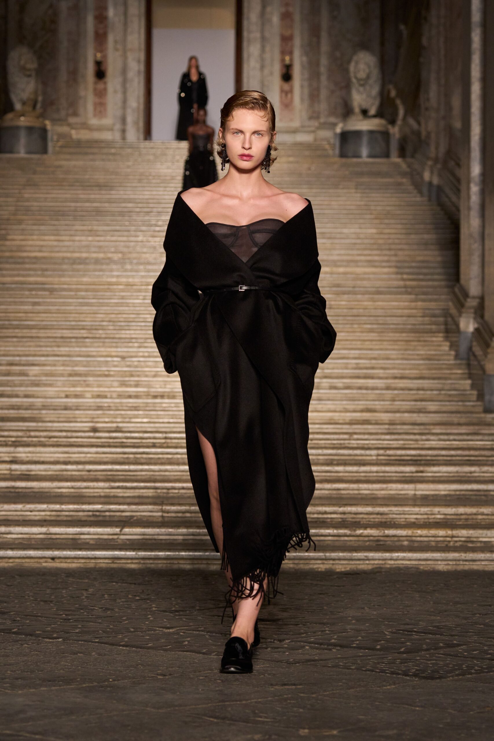 black silk strapless midi dress