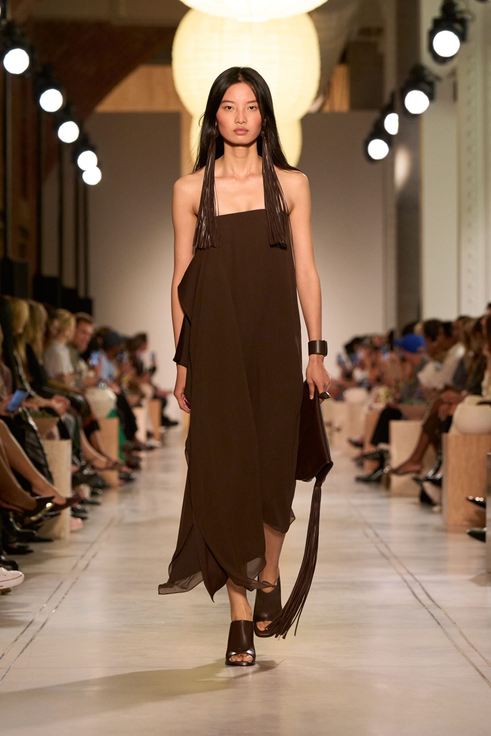 brown silk sleeveless midi dress