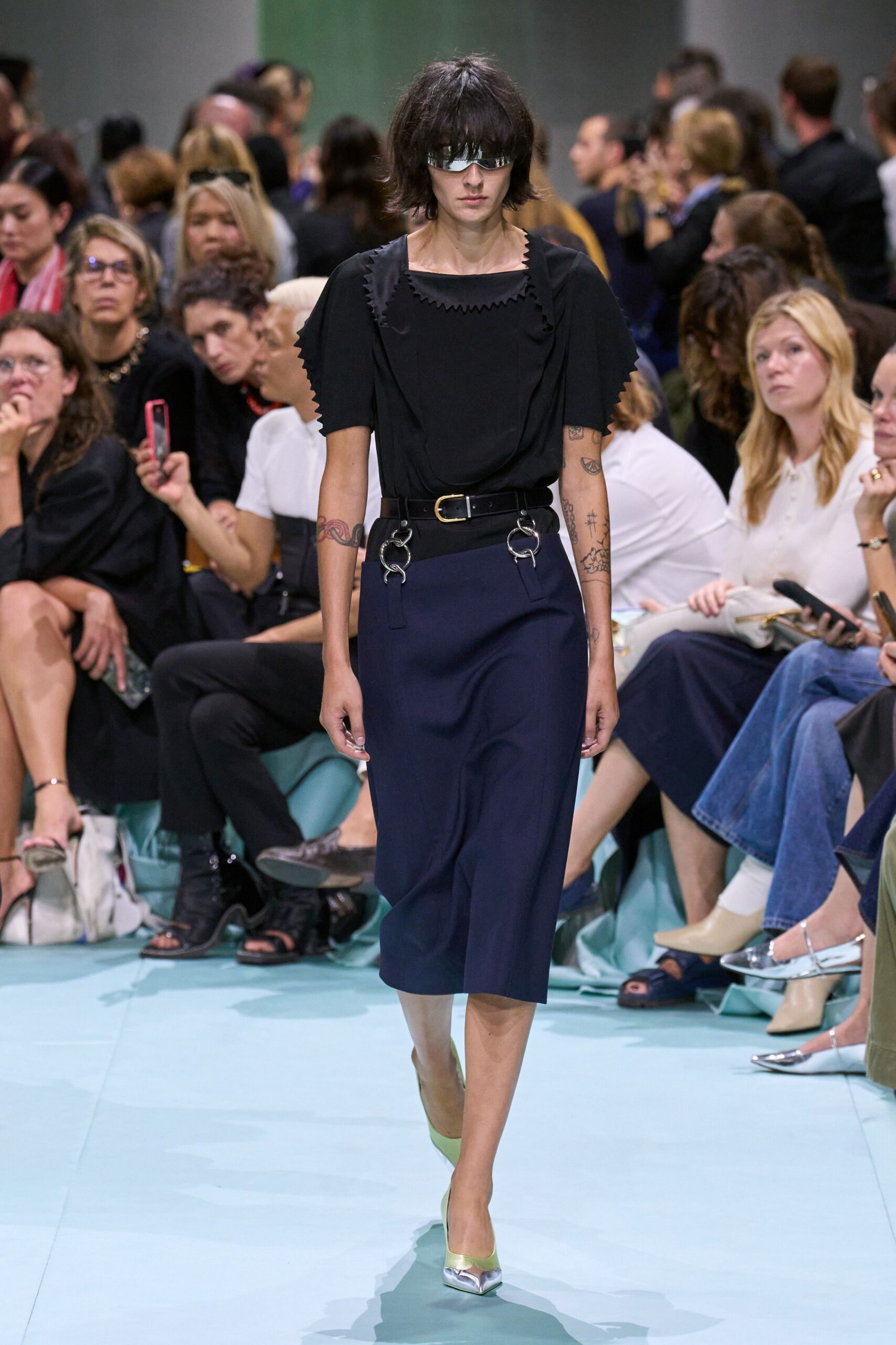 black short-sleeve fitted embroidered top