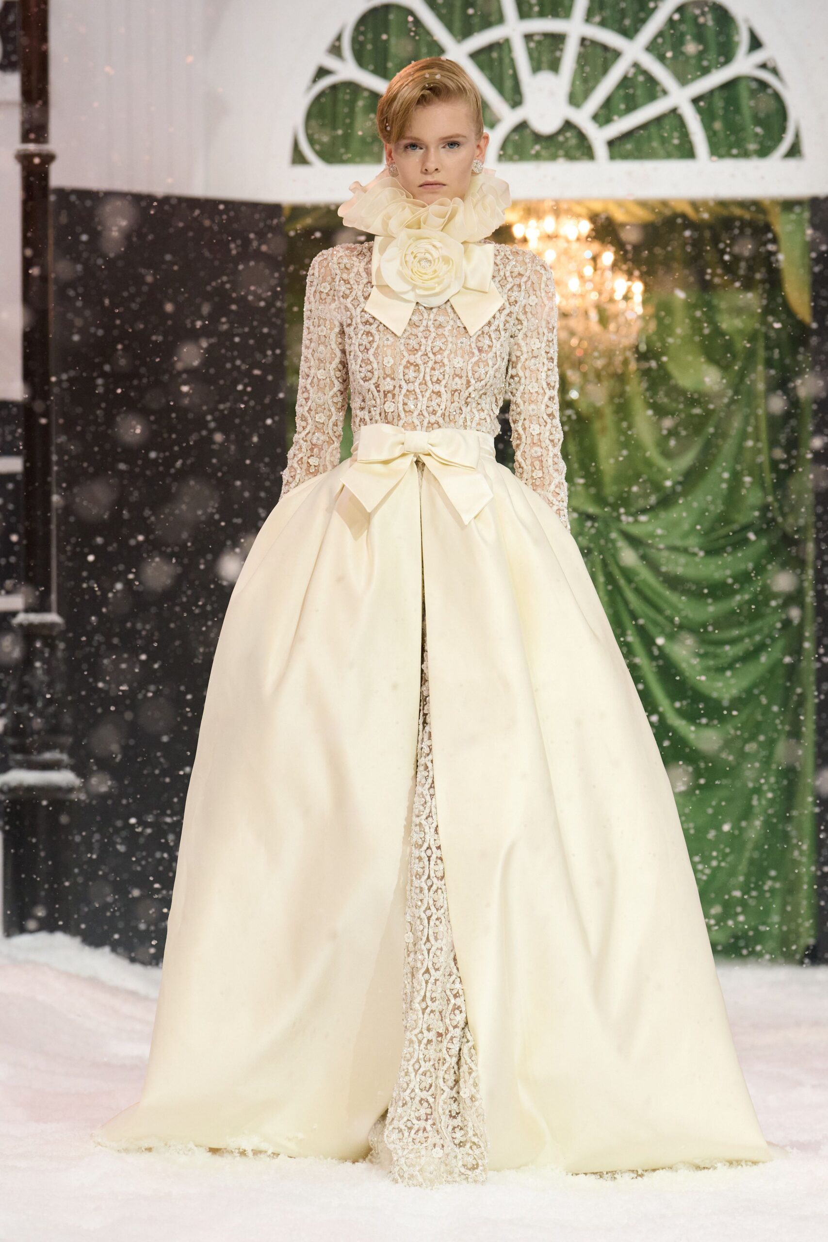 ivory lace long-sleeve gown