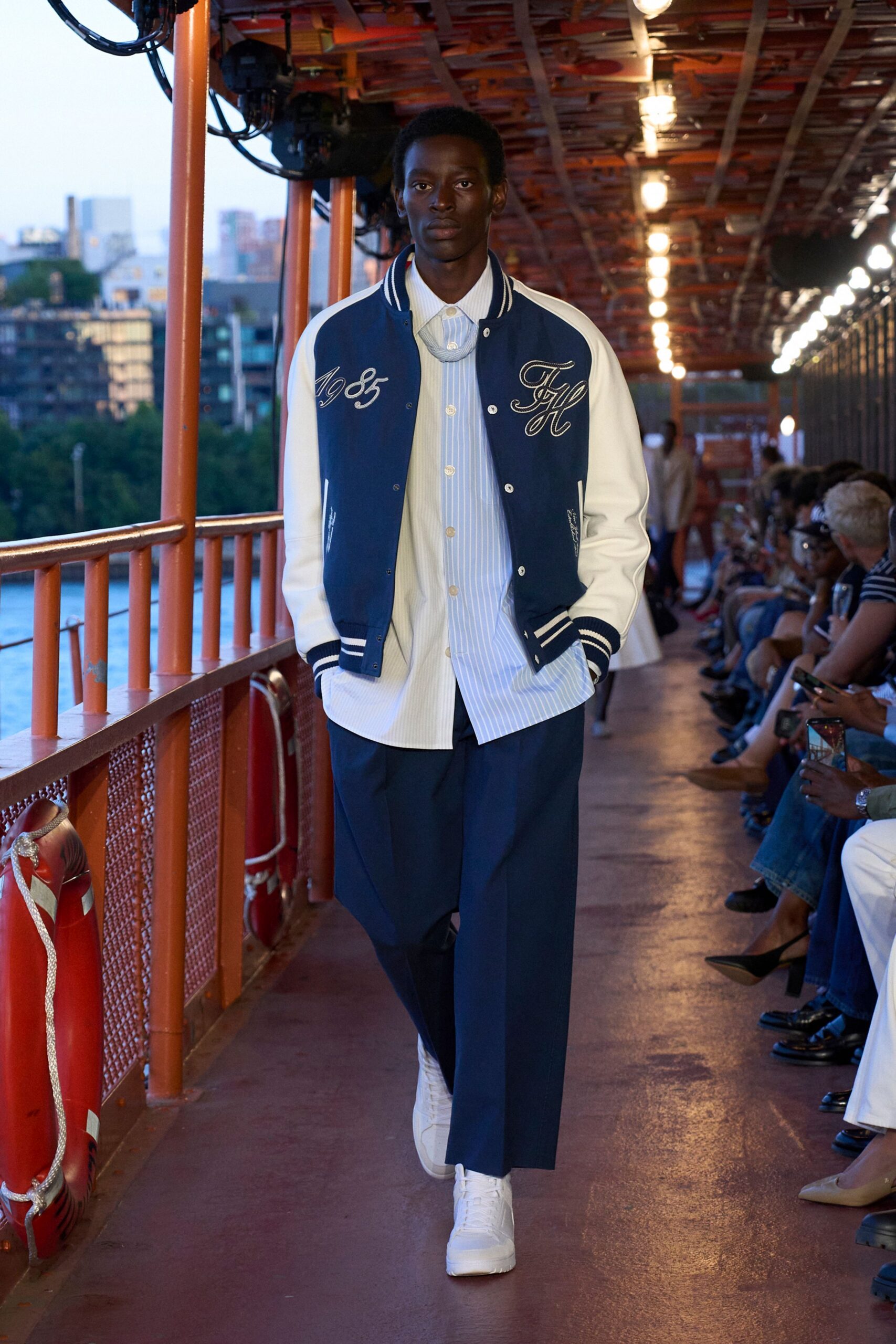 blue and white relaxed jacket with pants