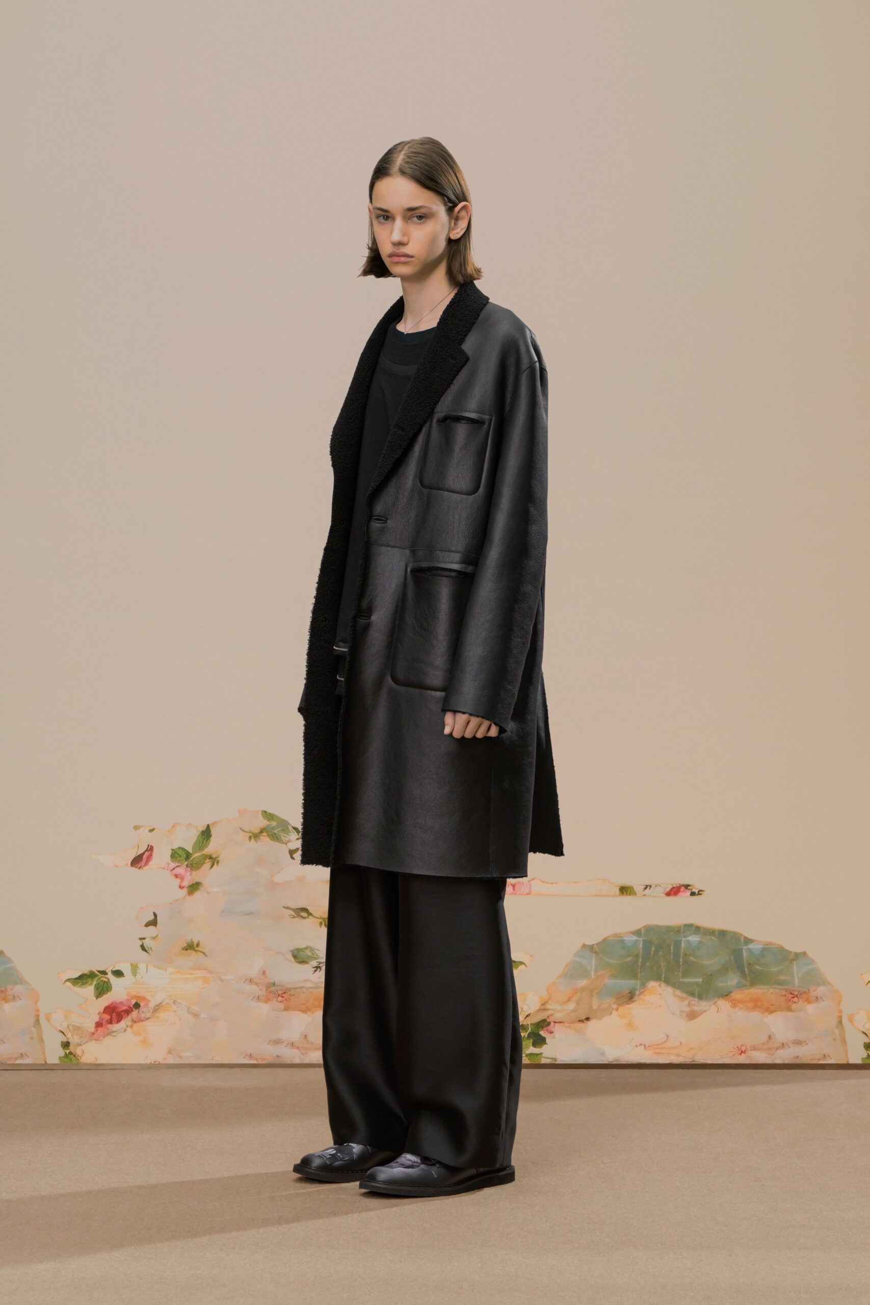 black leather coat and pants