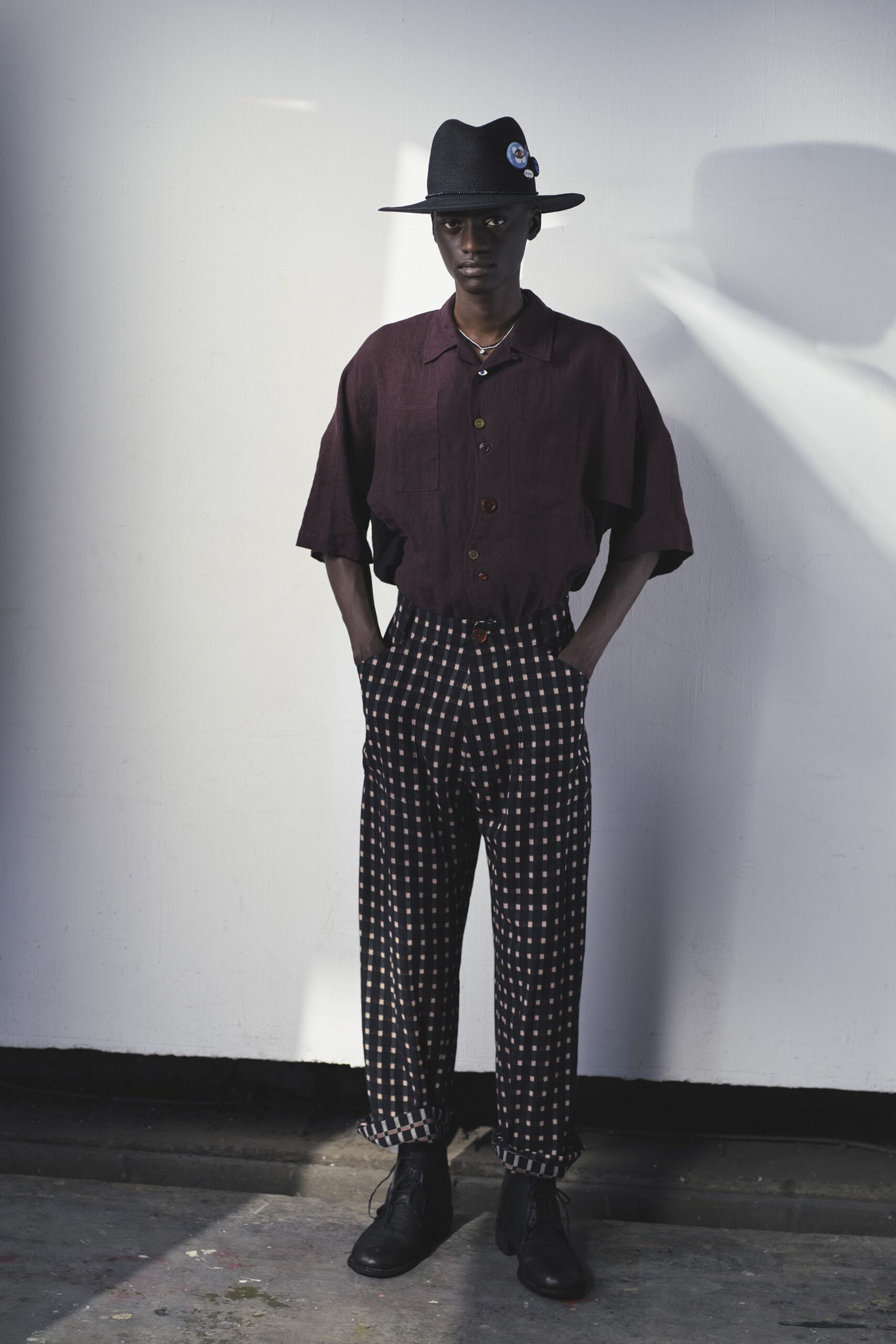 brown linen short-sleeve collared relaxed shirt