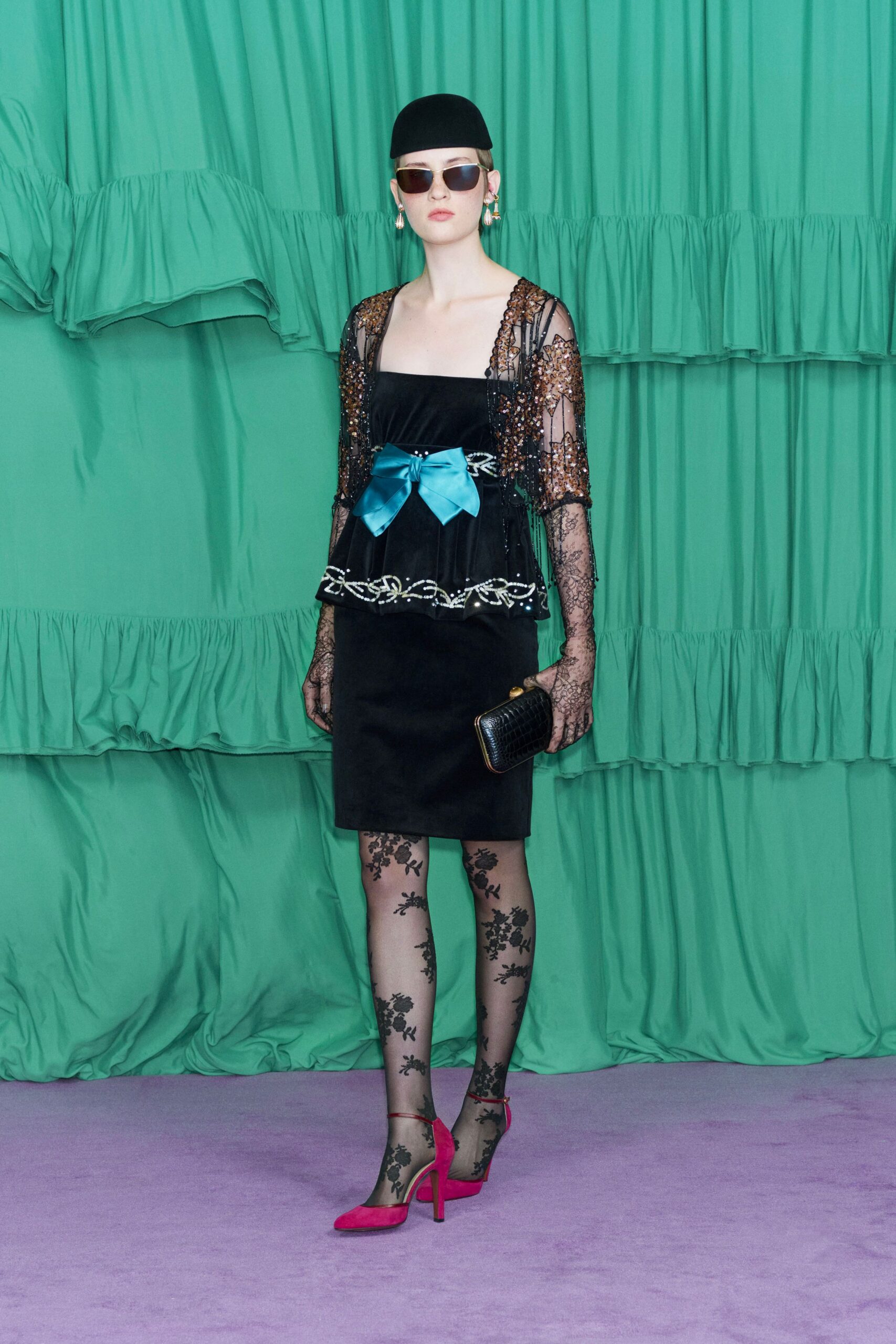 black lace long-sleeve fitted layered jacket