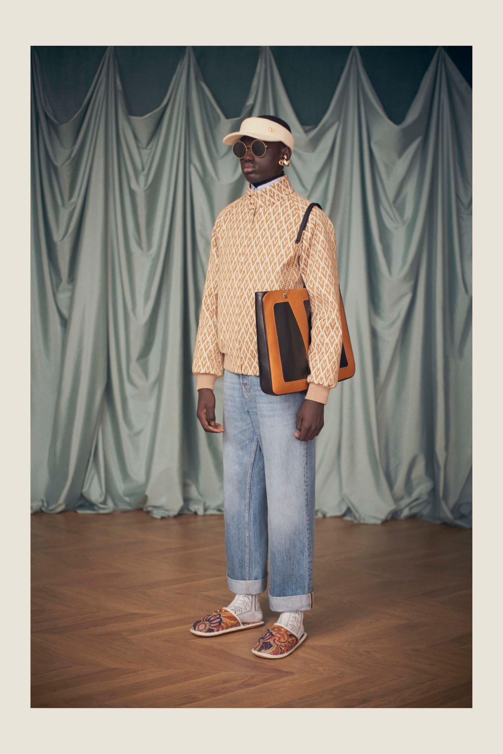orange leather color-blocked bag