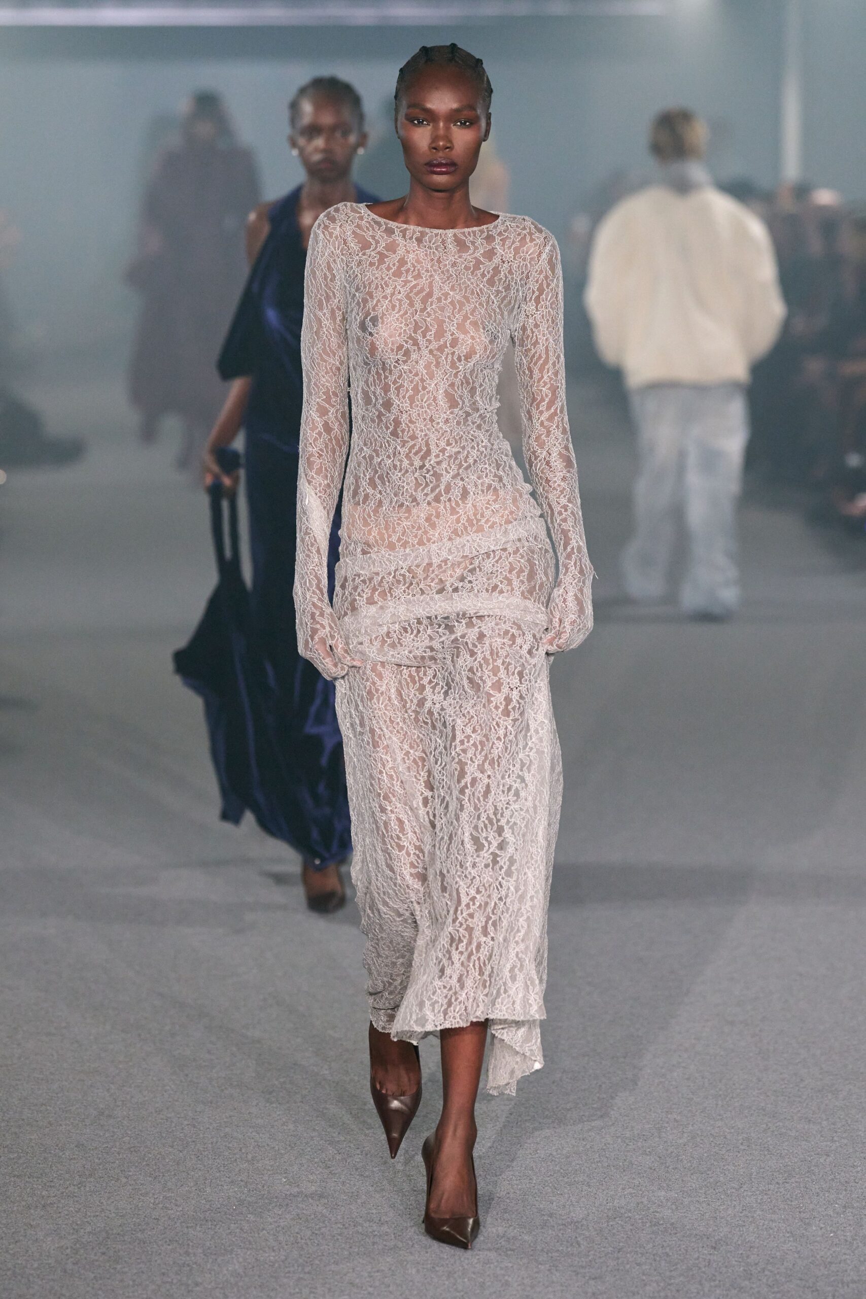 white lace fitted midi dress
