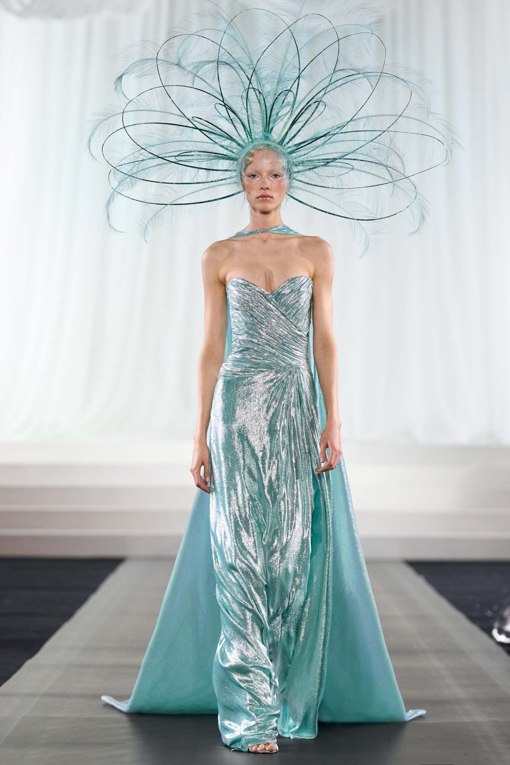 aqua satin strapless gown