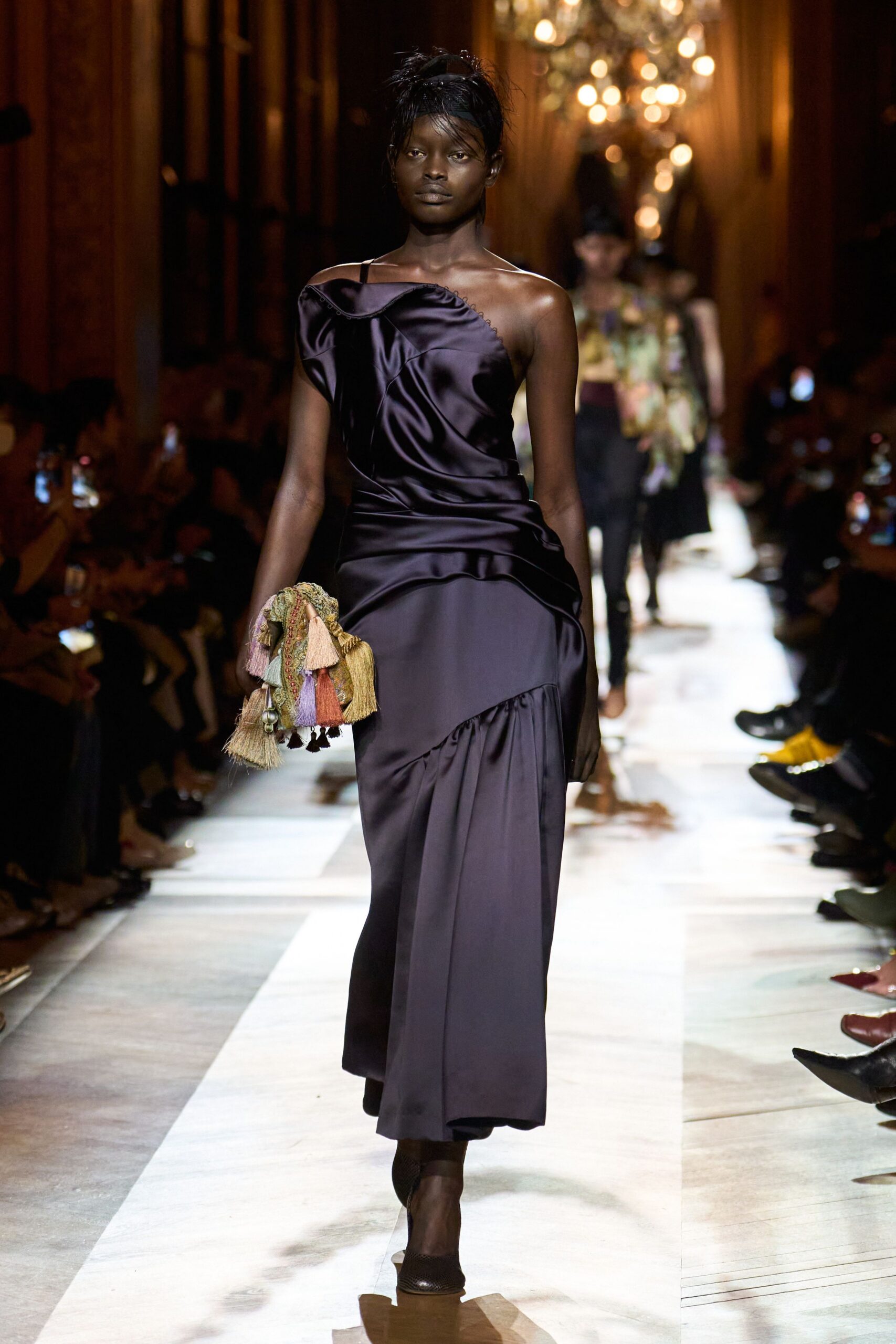 multi silk fringed bag