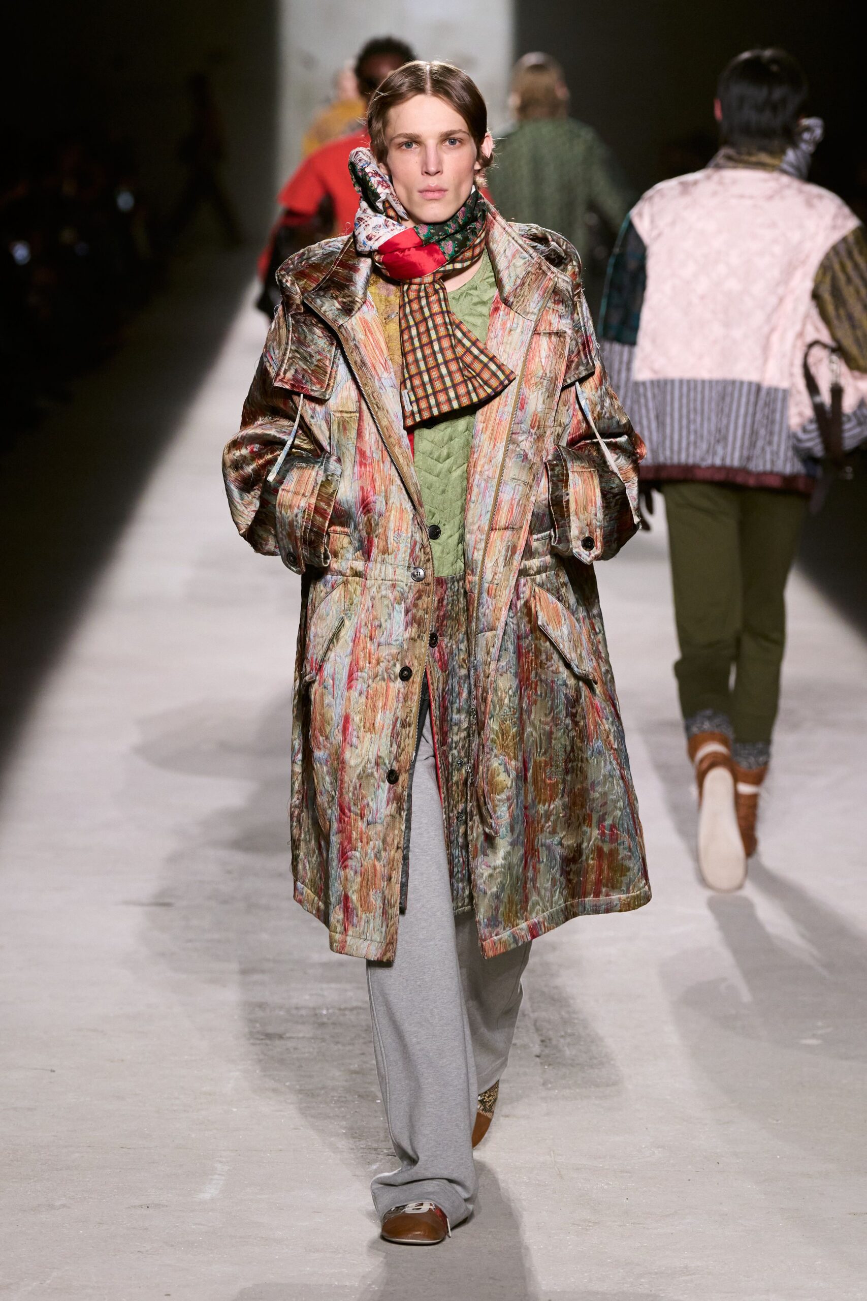 multi cotton long-sleeve relaxed layered coat