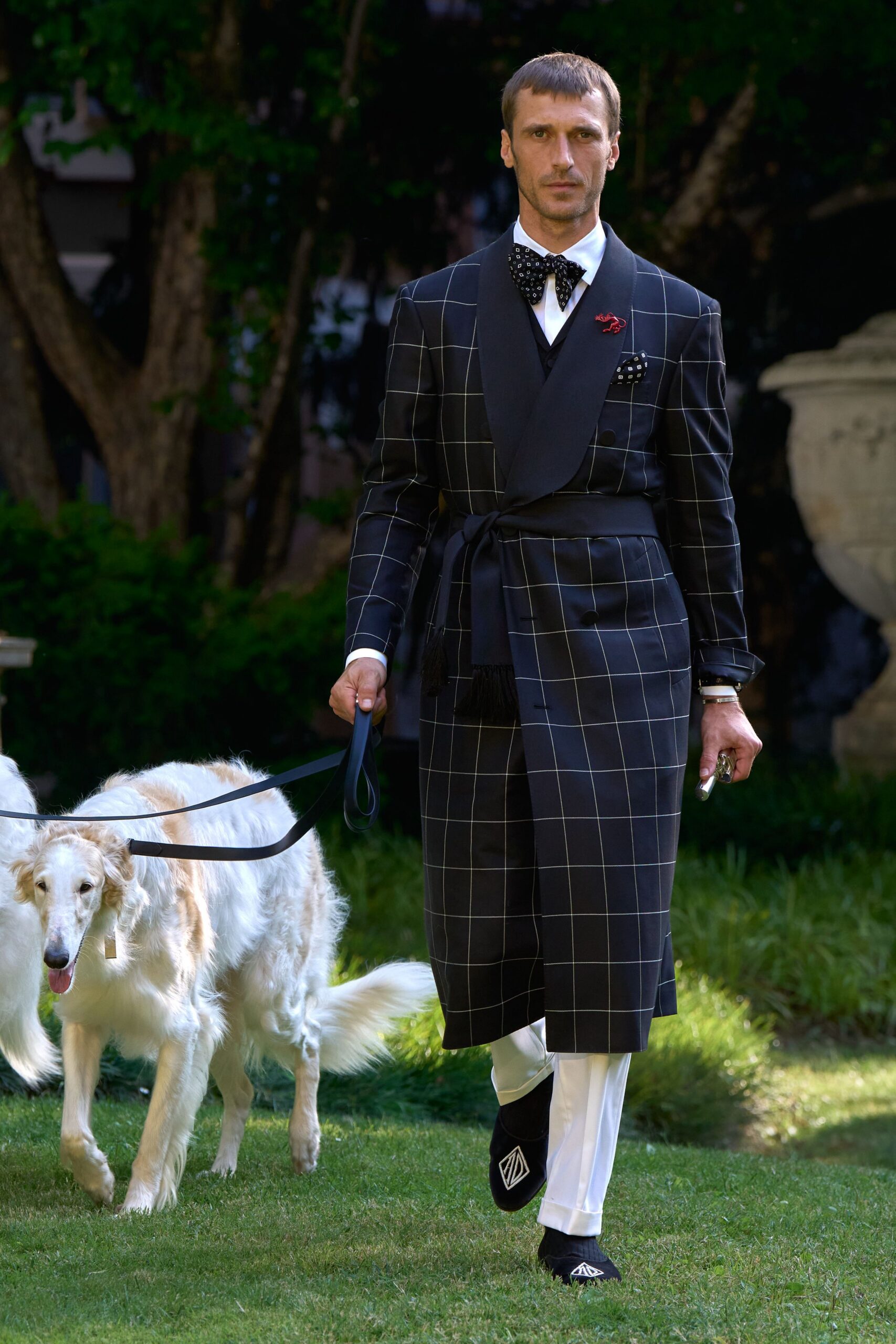 black and white checked coat