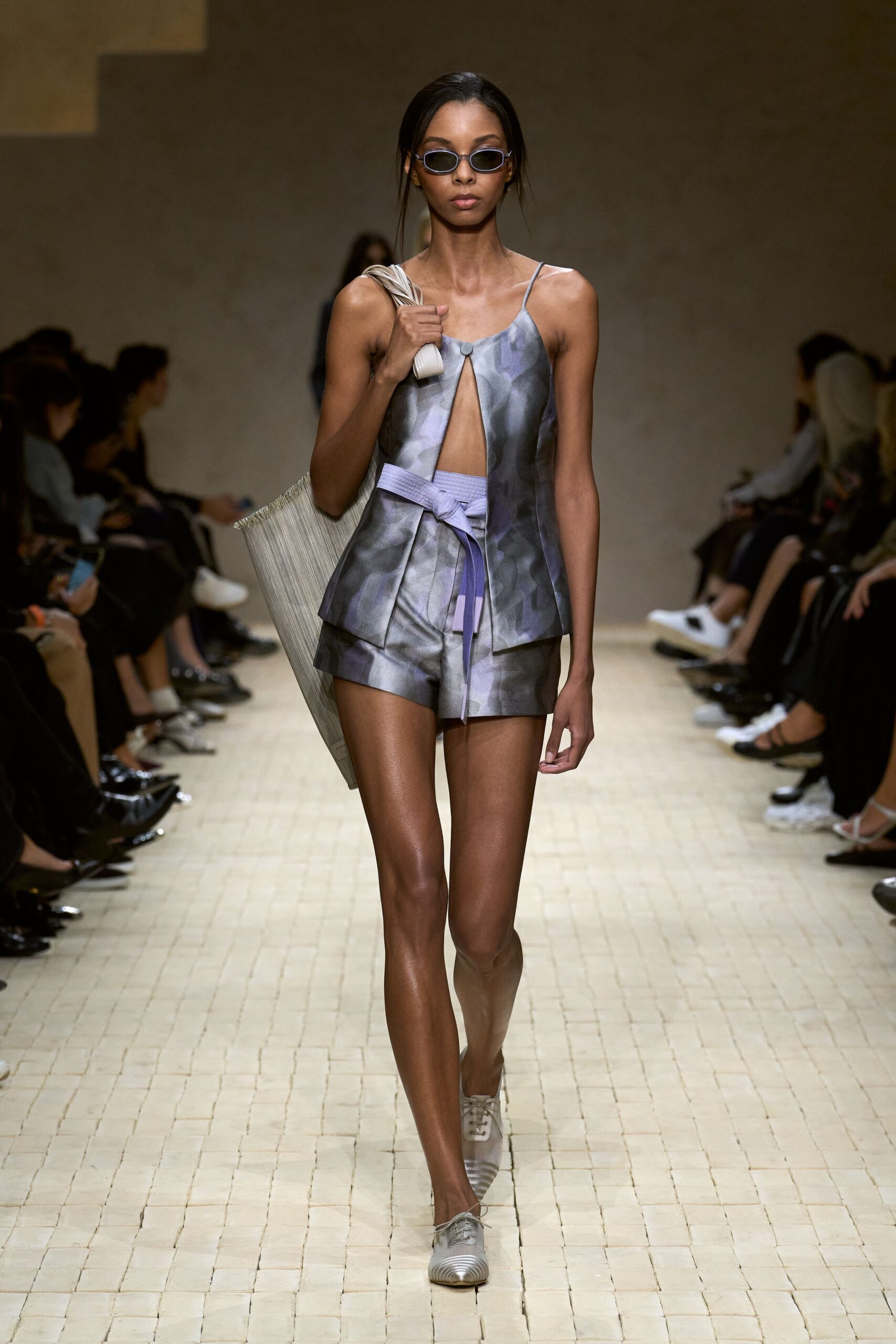 gray purple printed romper