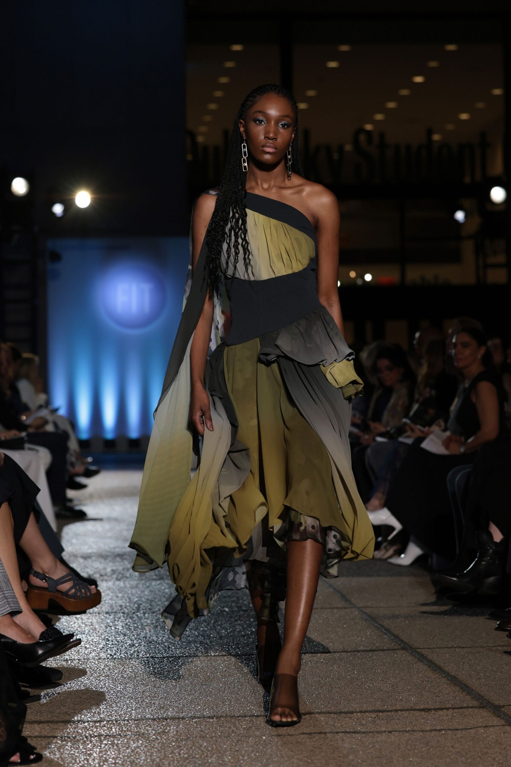 green silk sleeveless asymmetric fitted draped layered dress