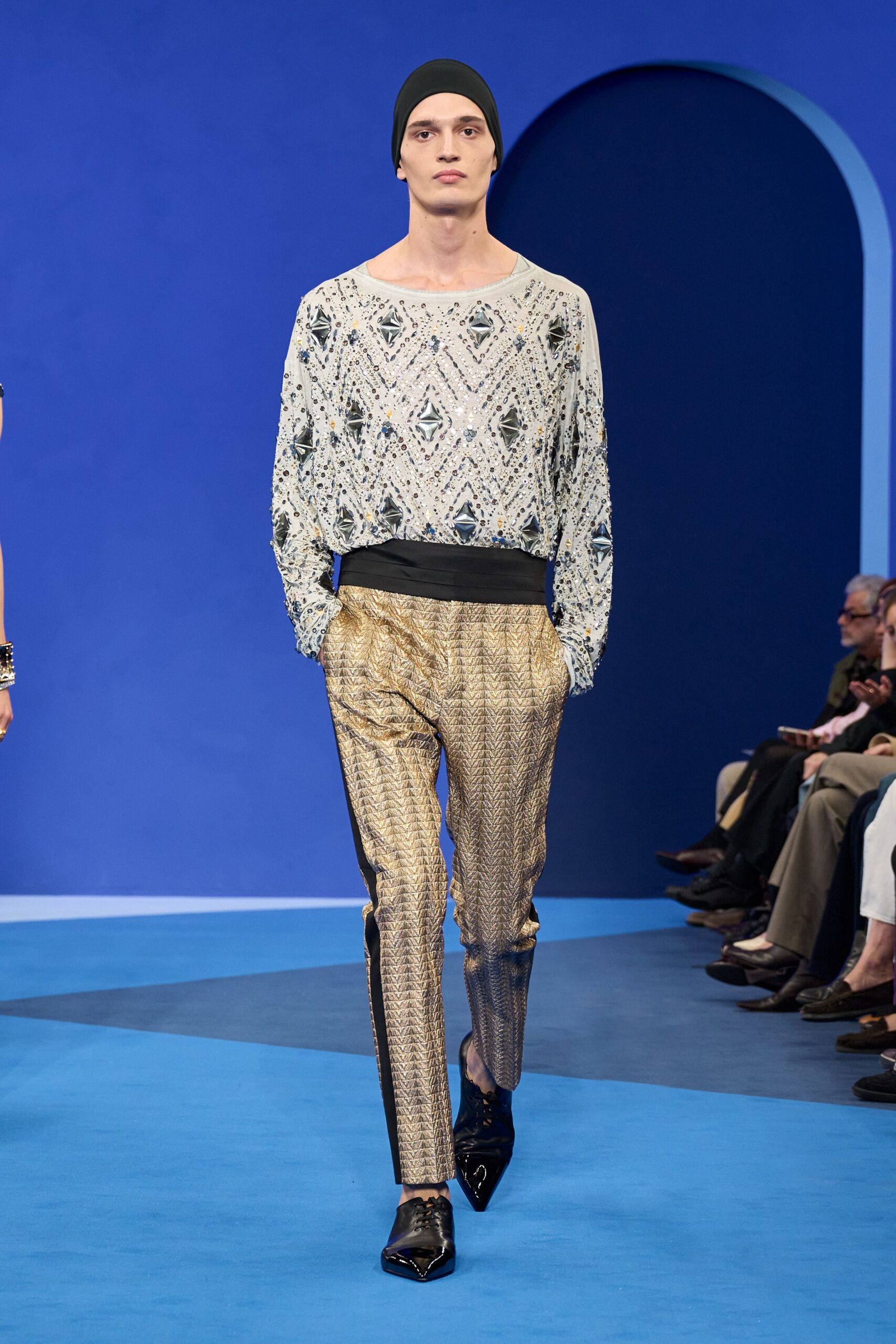 gold silk slim straight-leg pants