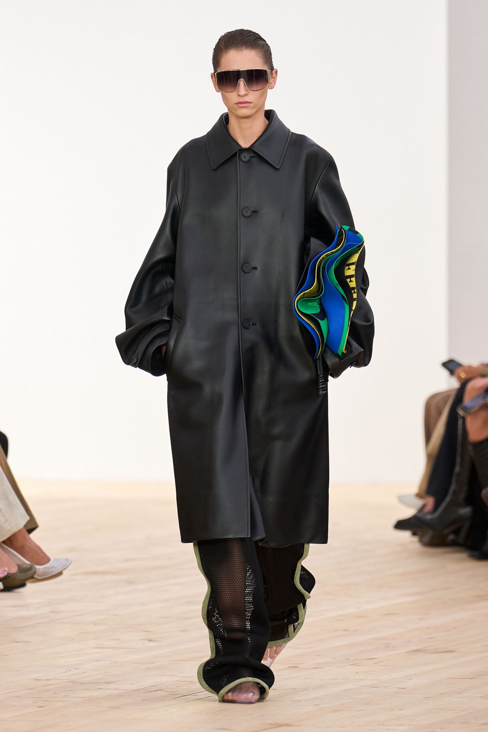 black leather oversized coat