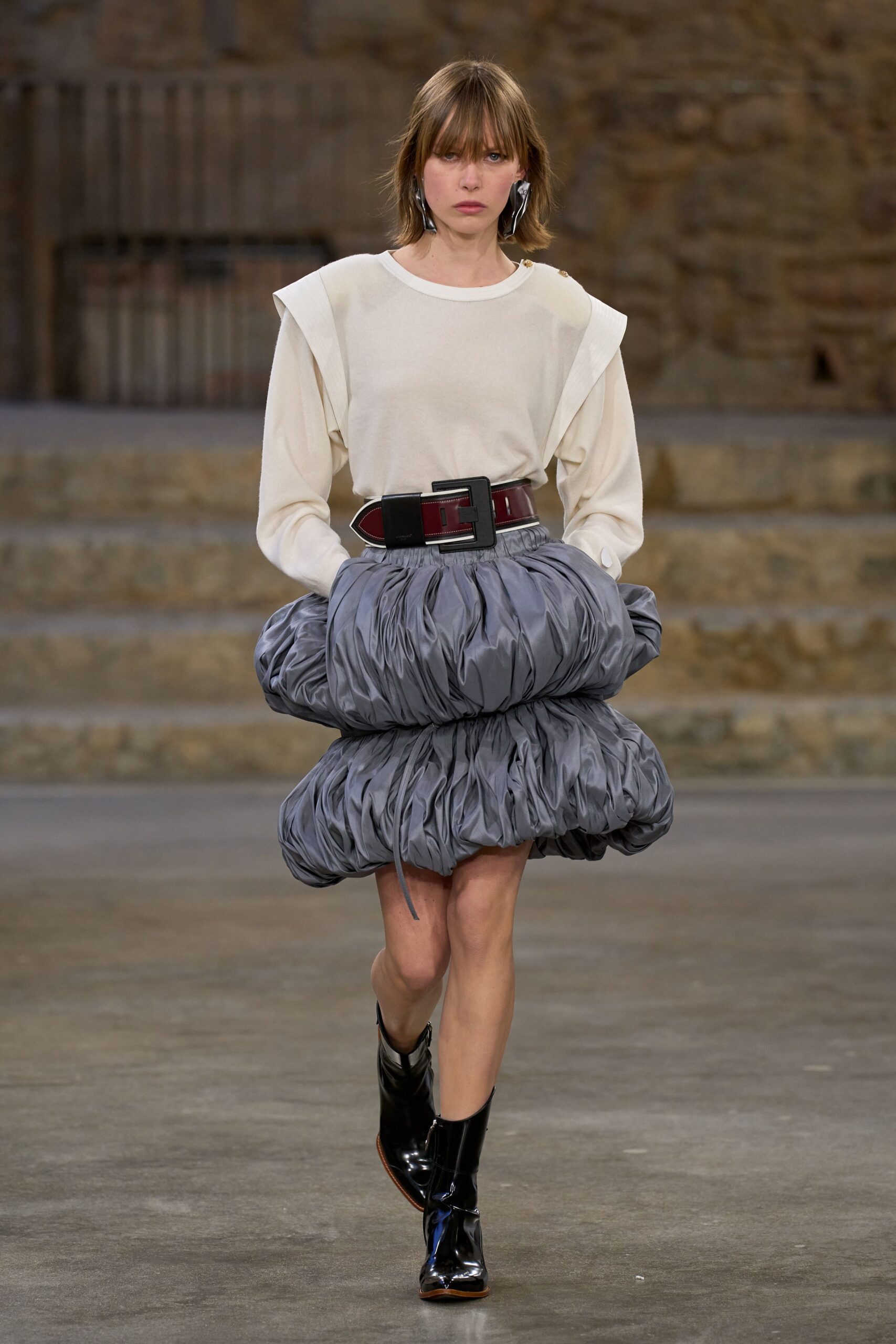 gray silk fitted pleated mini skirt