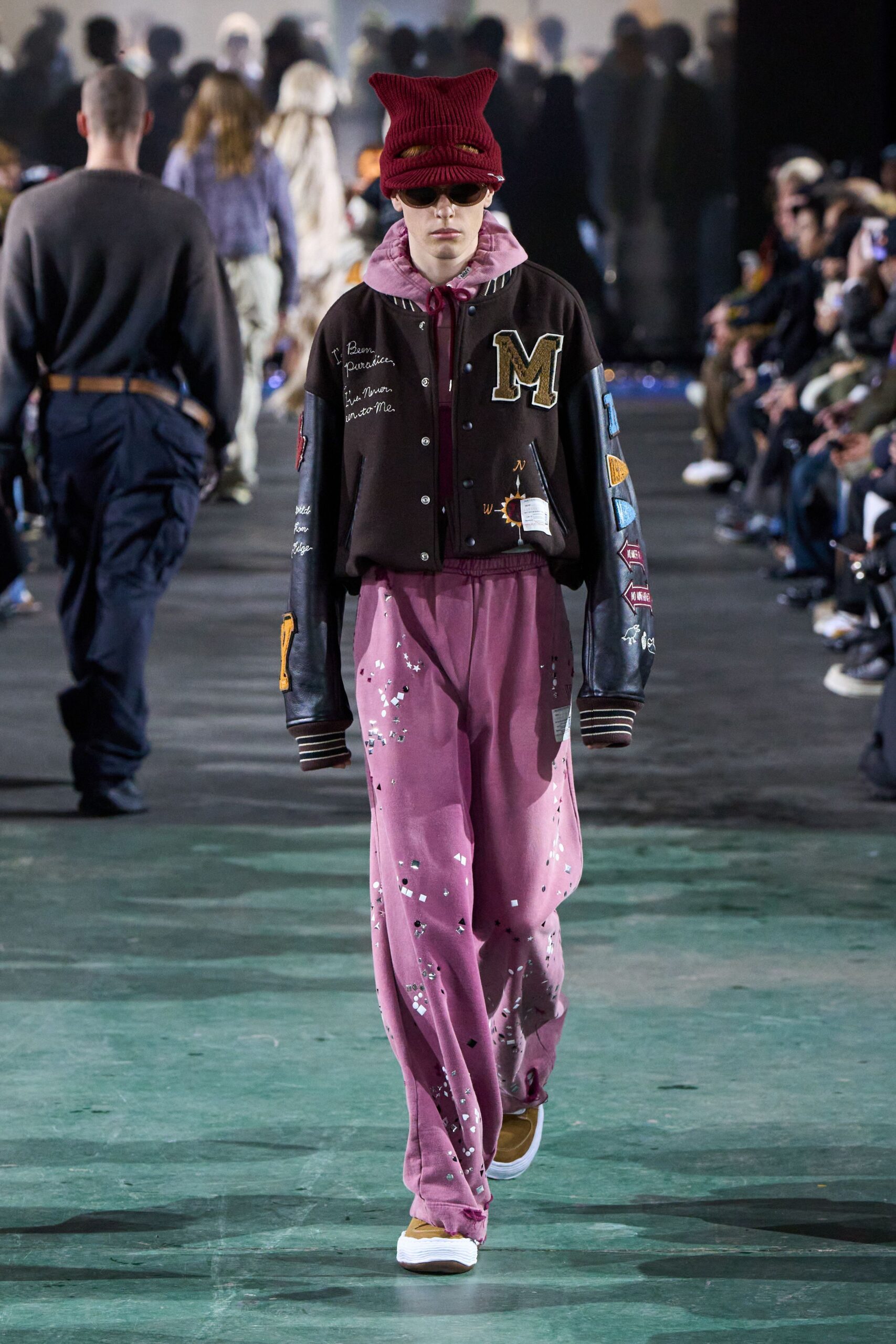 relaxed black jacket with pink pants