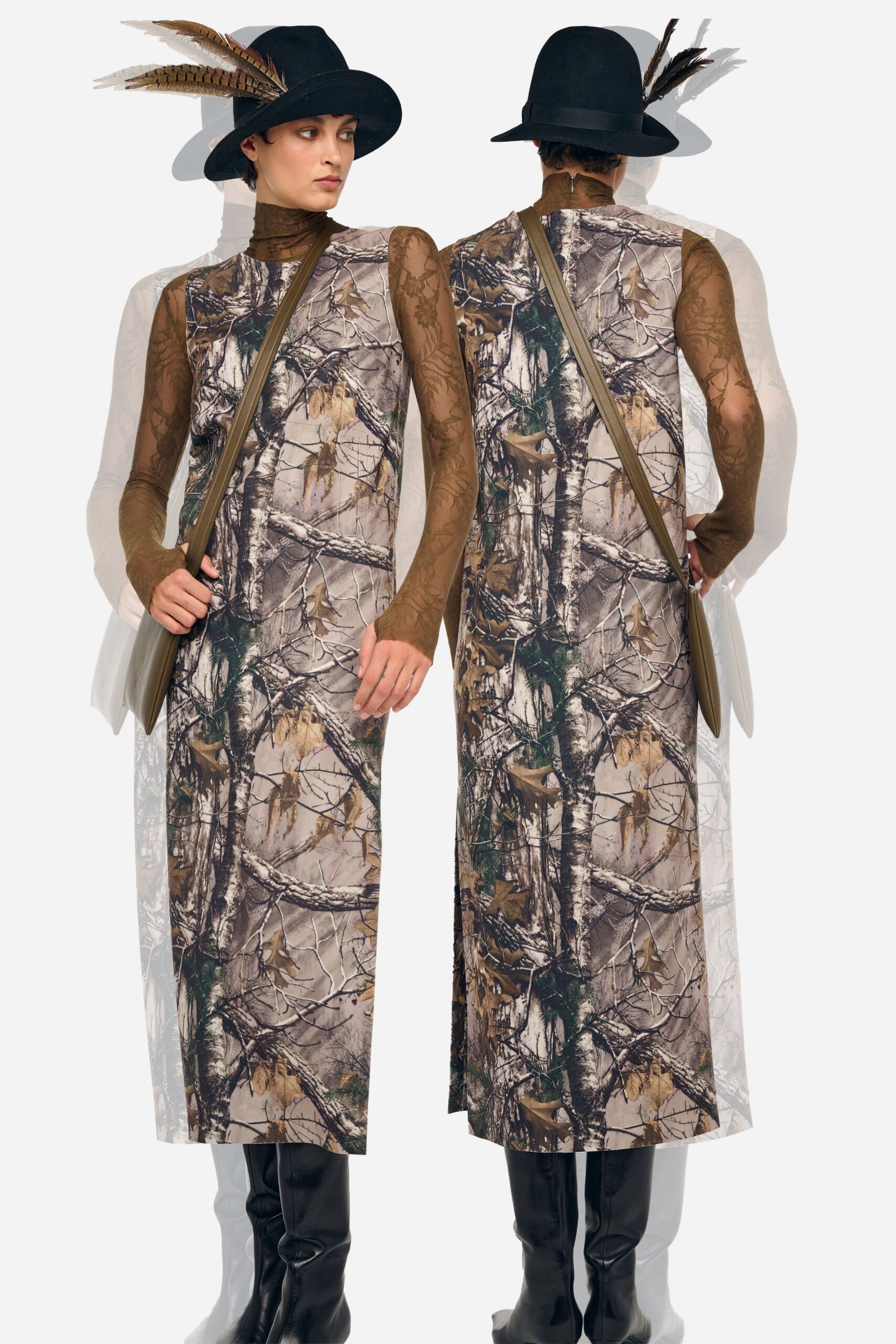 multi silk sleeveless high-neck fitted printed midi dress