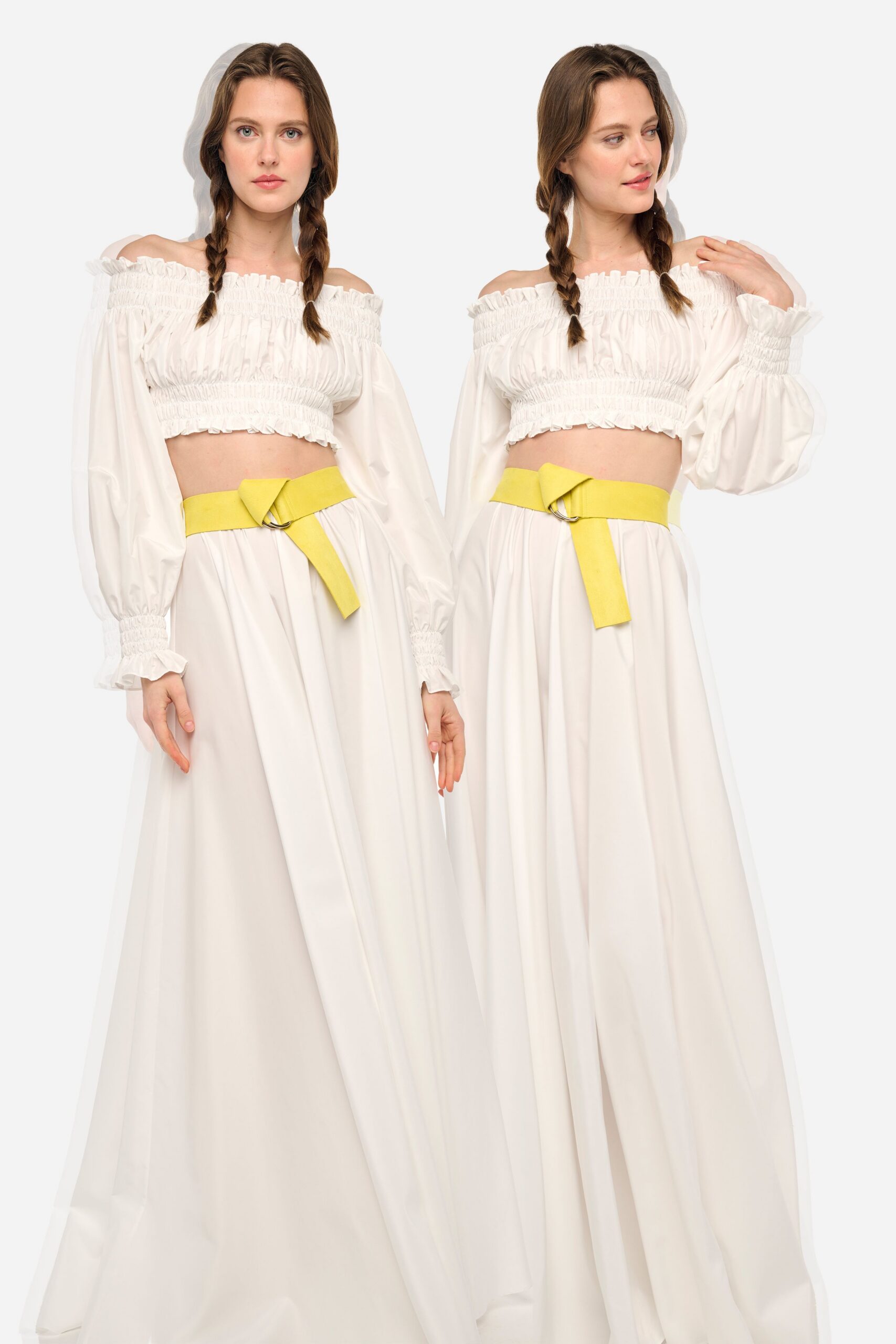 white cotton relaxed tiered belted maxi skirt