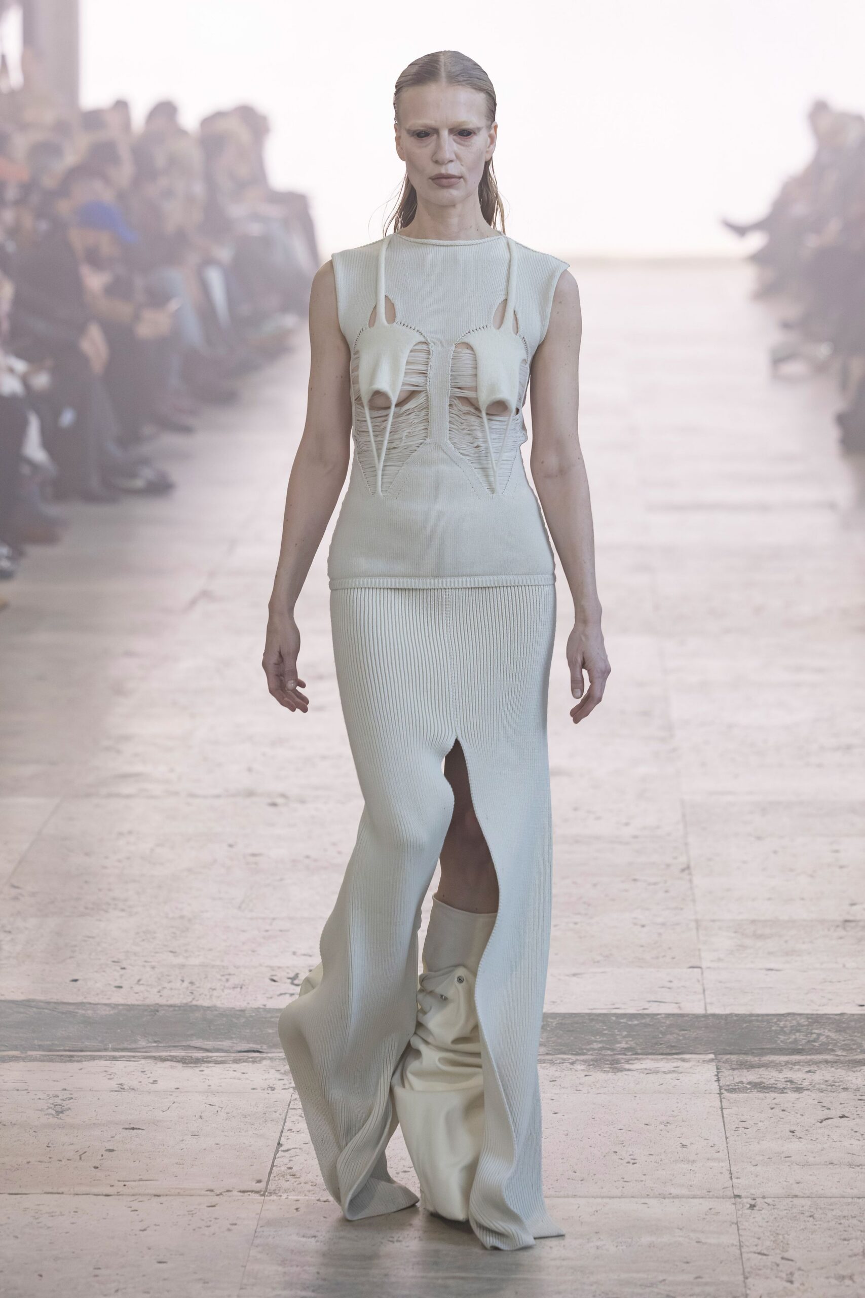 white fitted sleeveless gown