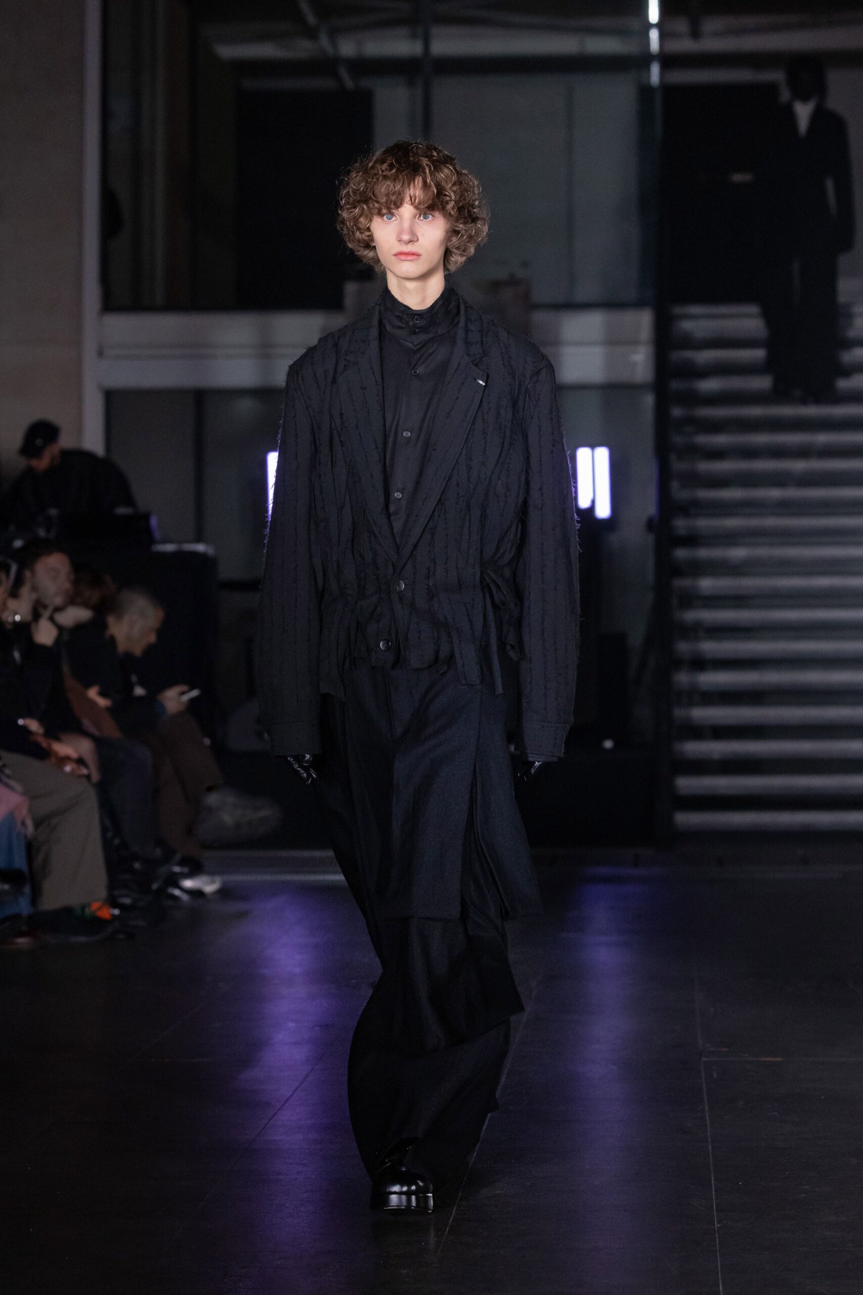 black cotton long-sleeve collared relaxed textured jacket