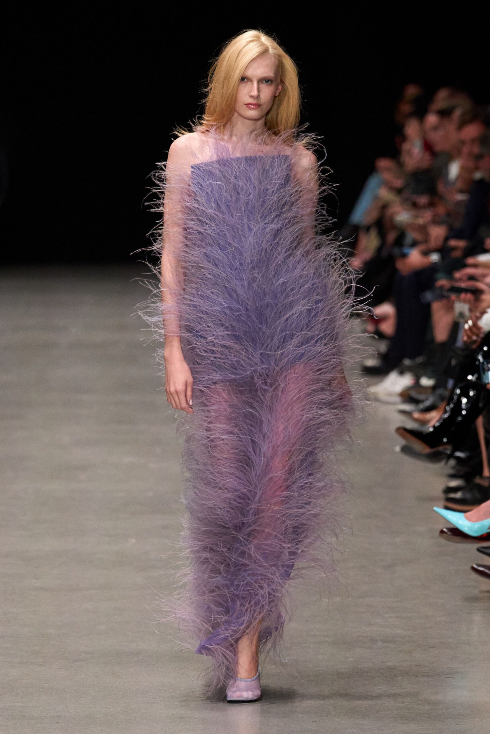 purple pink fringed gown
