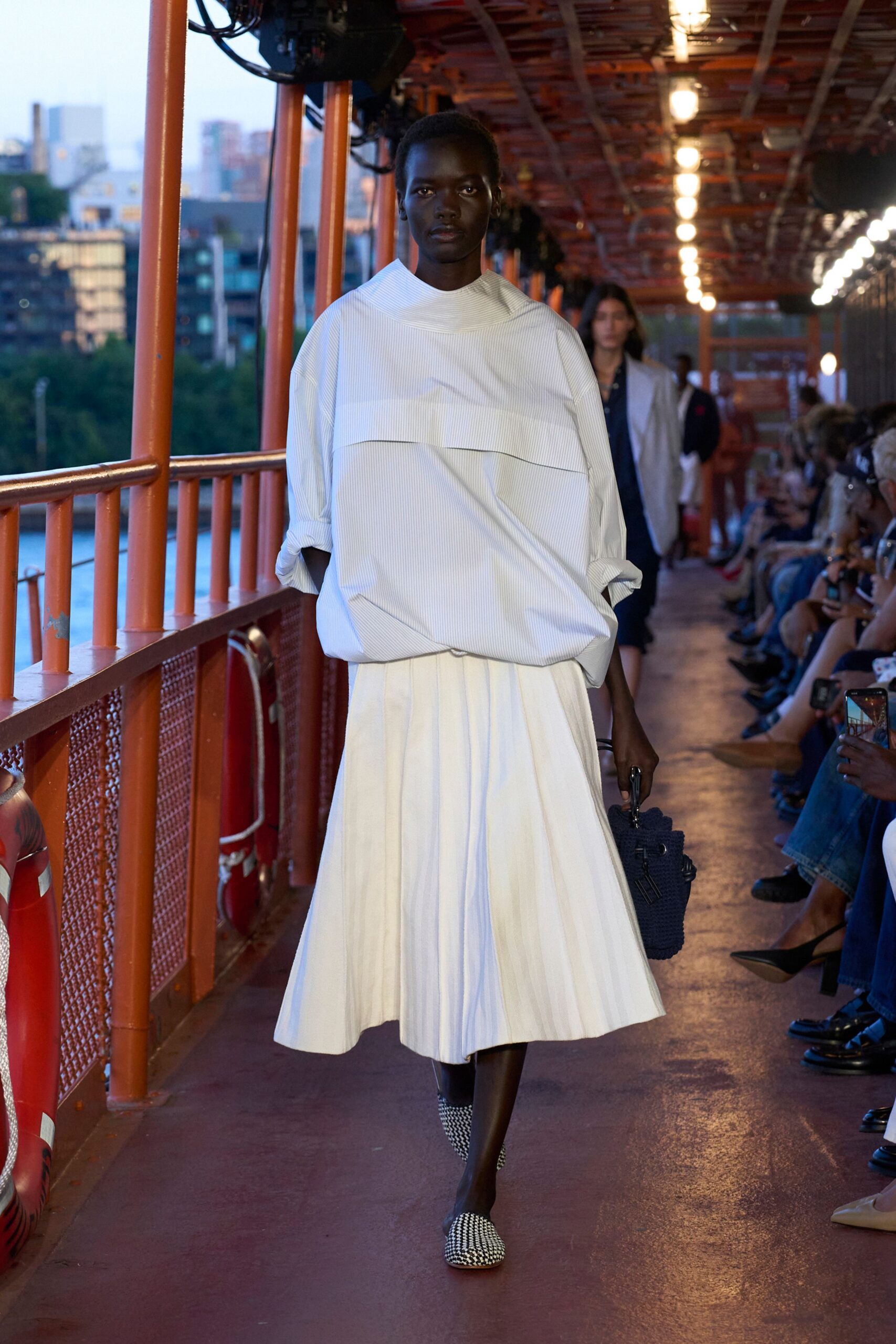 white cotton long-sleeve collared oversized layered top