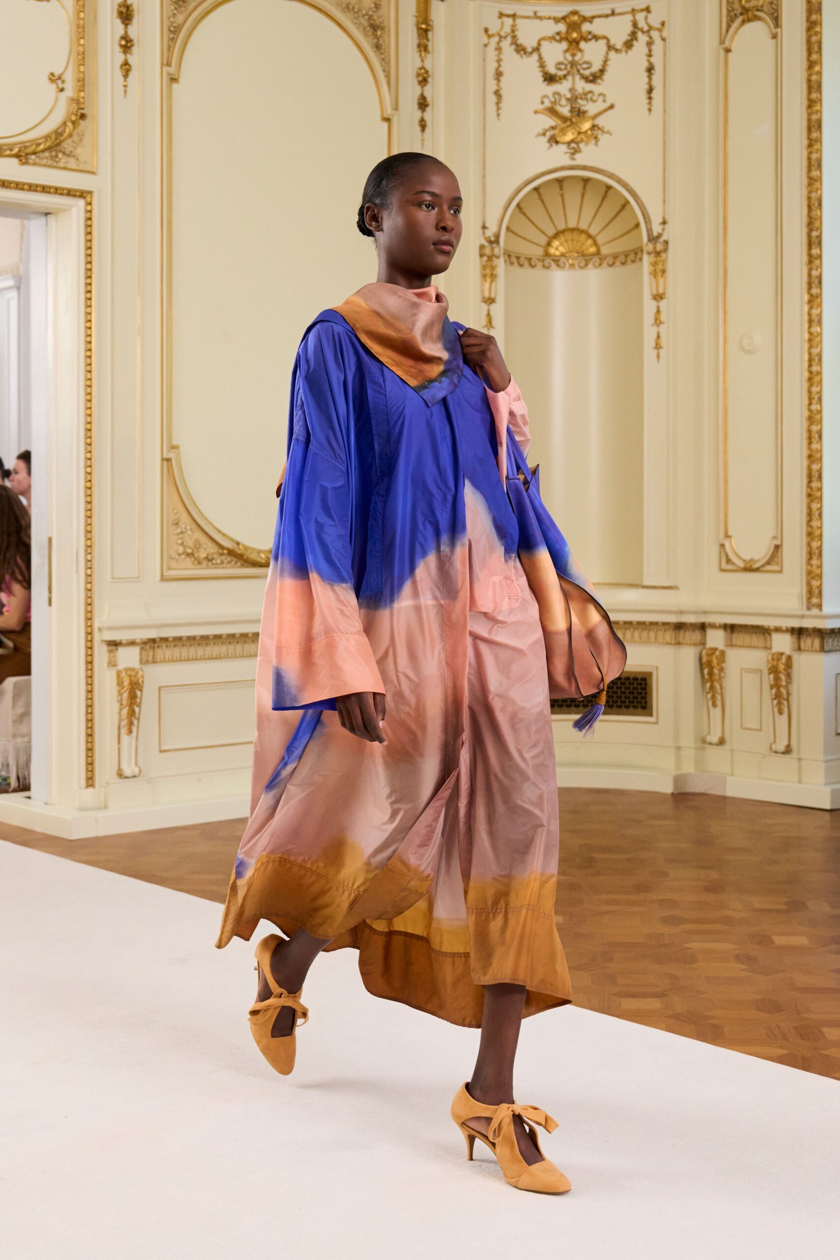 blue silk long-sleeve relaxed draped flowing coat