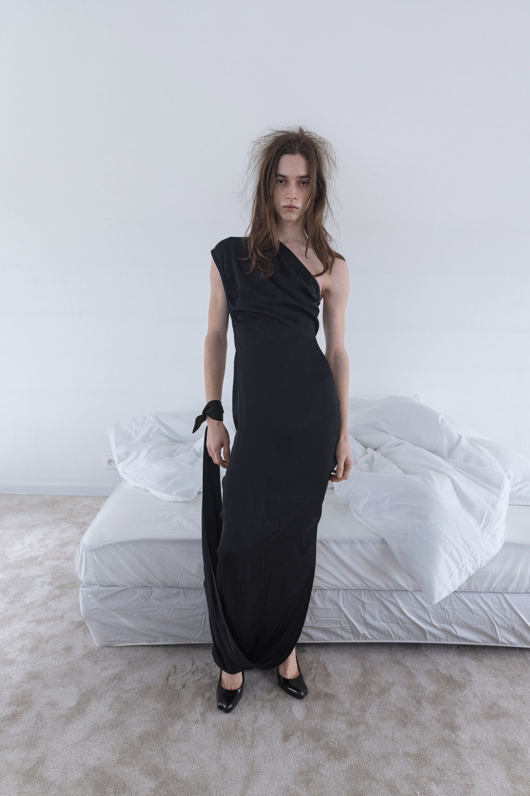 black fitted sleeveless gown