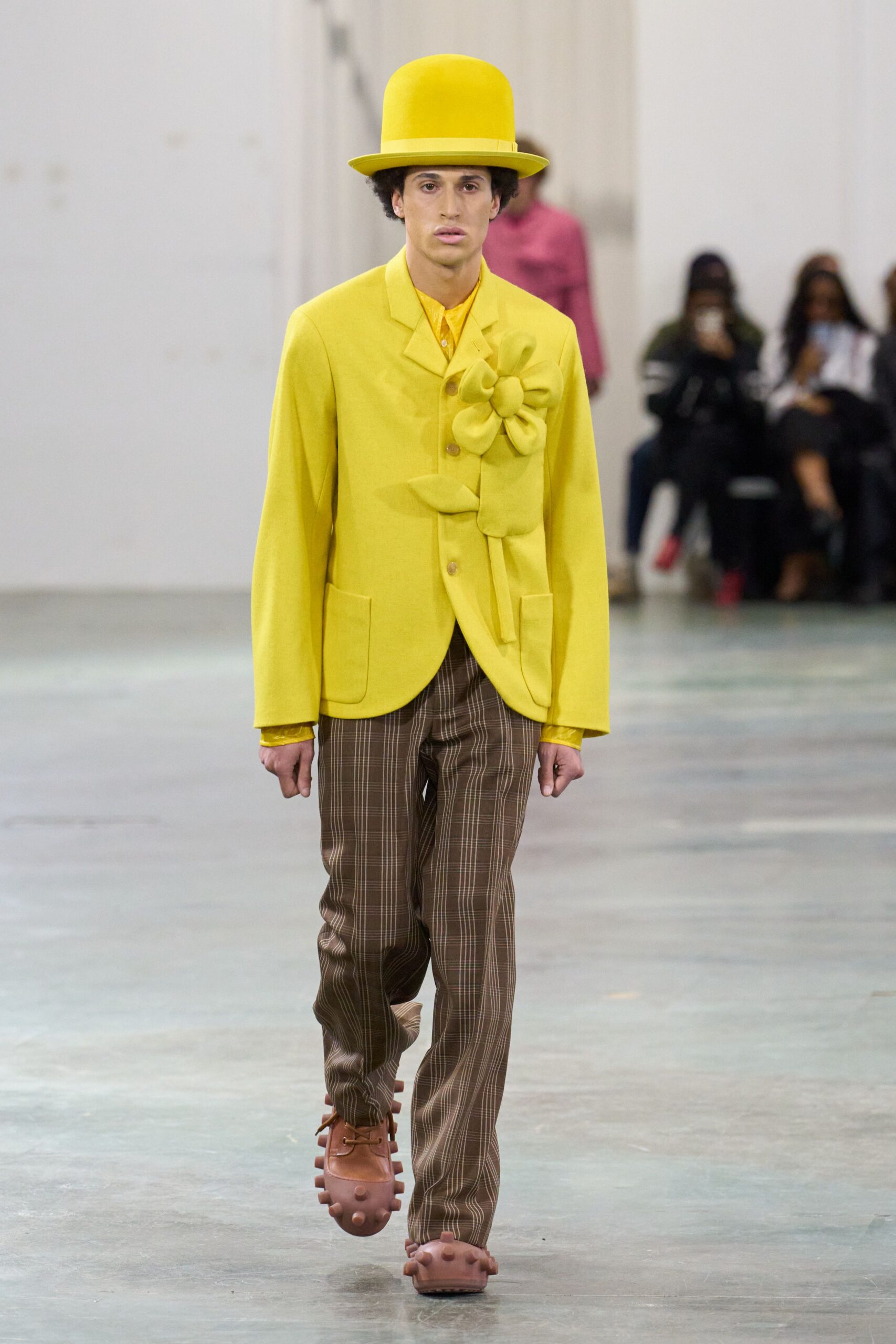 yellow cotton long-sleeve collared tailored layered blazer