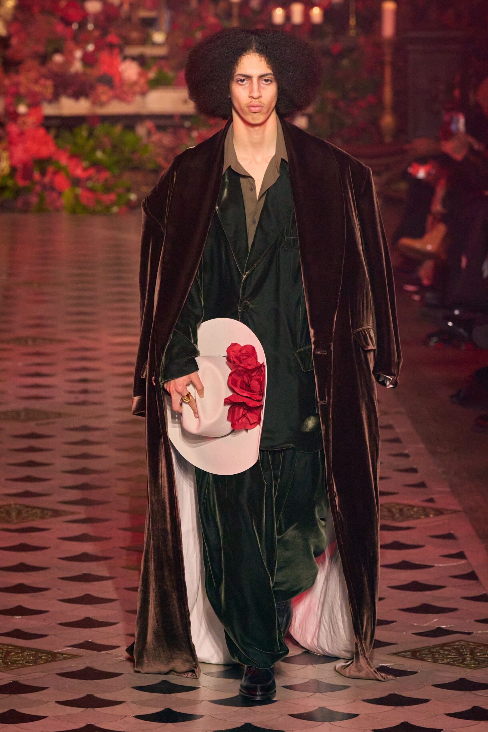 brown velvet long-sleeve relaxed draped maxi coat