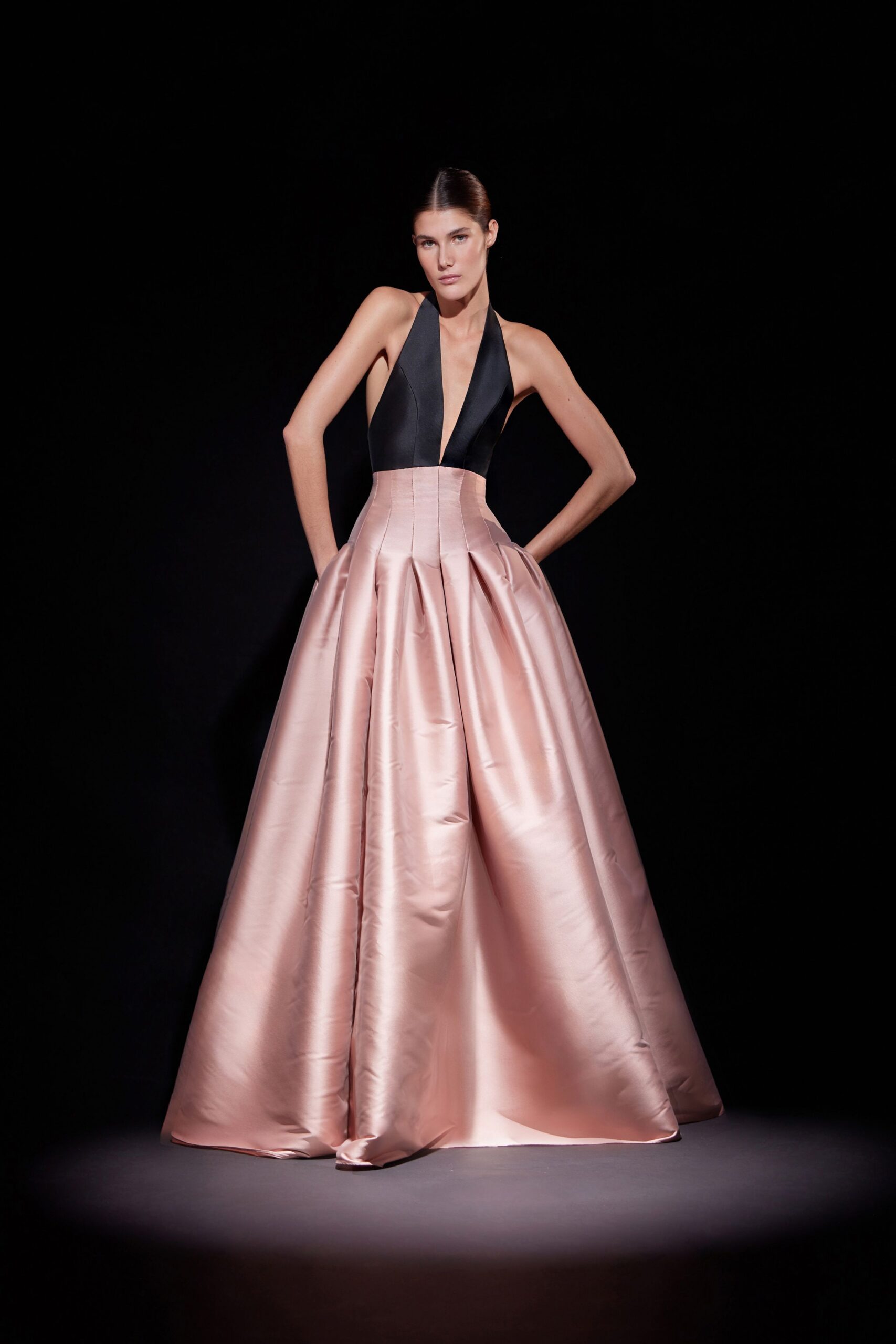 black and pink sleeveless gown