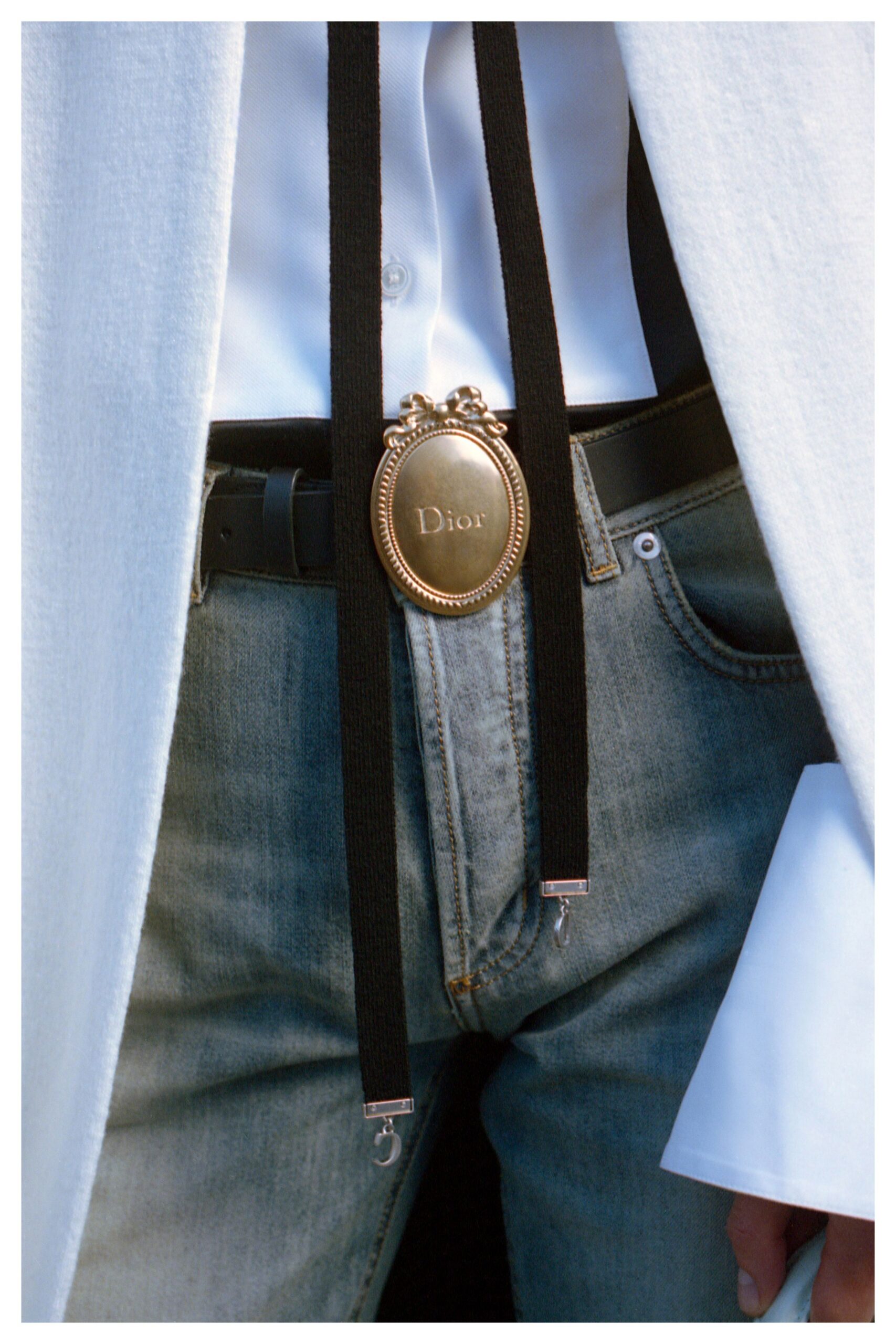 white collared shirt with distressed jeans