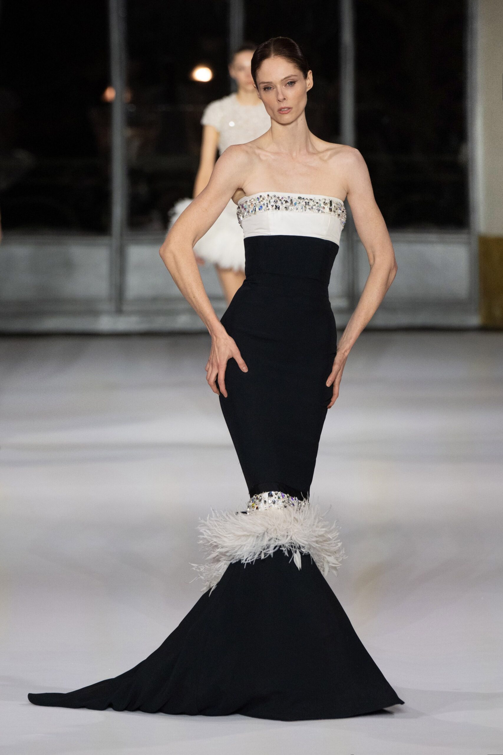 black and white strapless gown