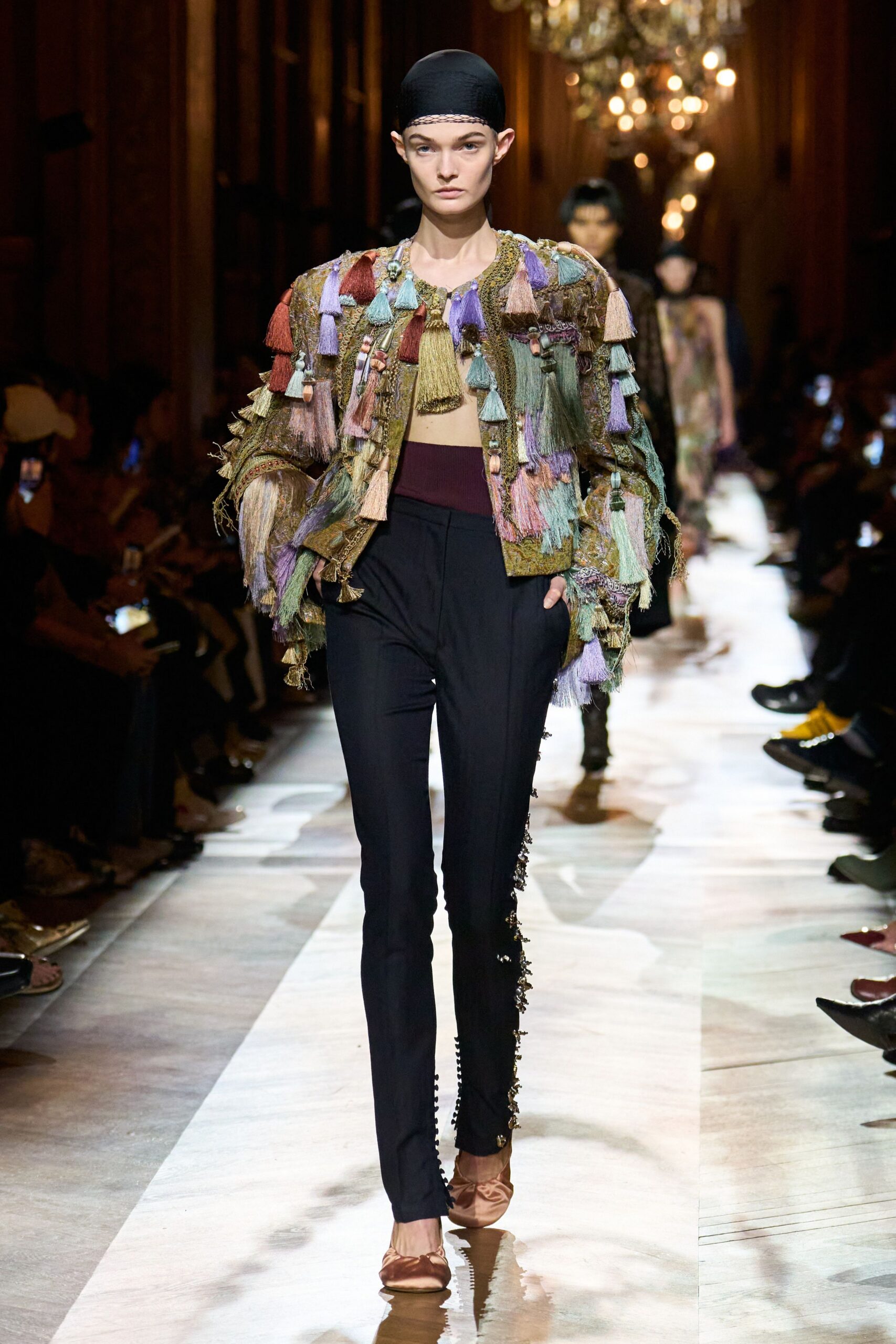 multi silk long-sleeve fitted fringed layered jacket