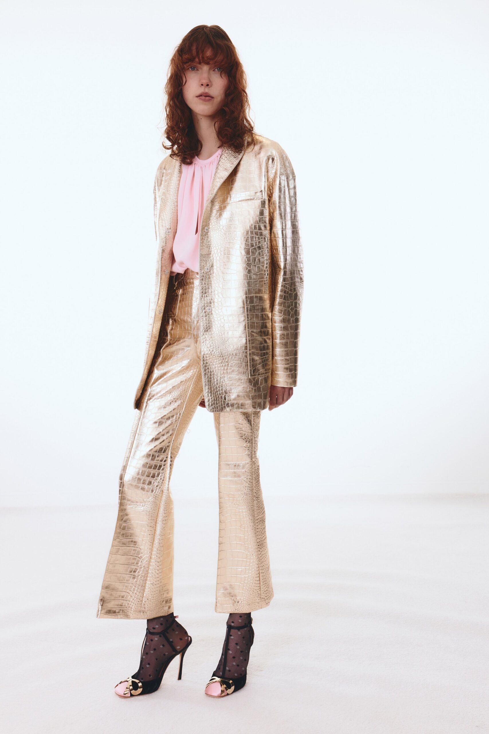 gold metallic blazer and pants