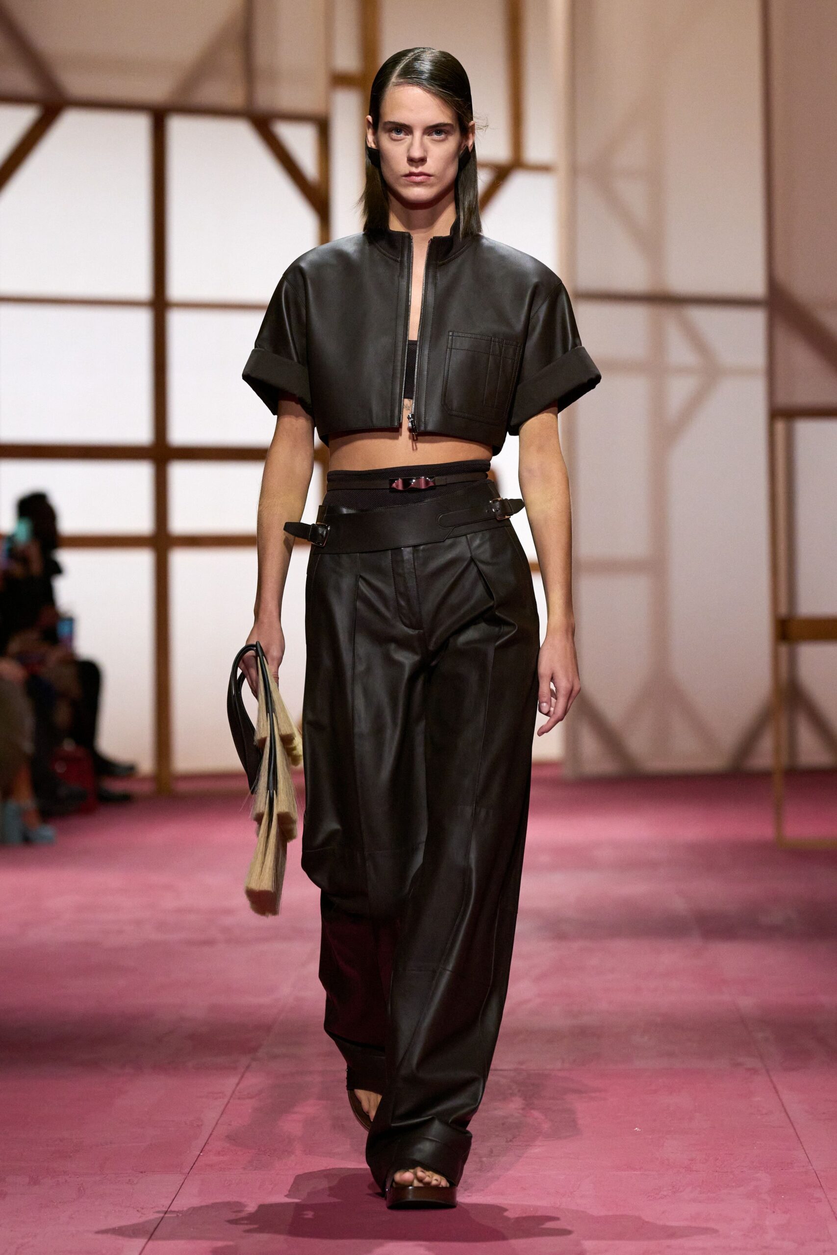 black leather cropped top and pants