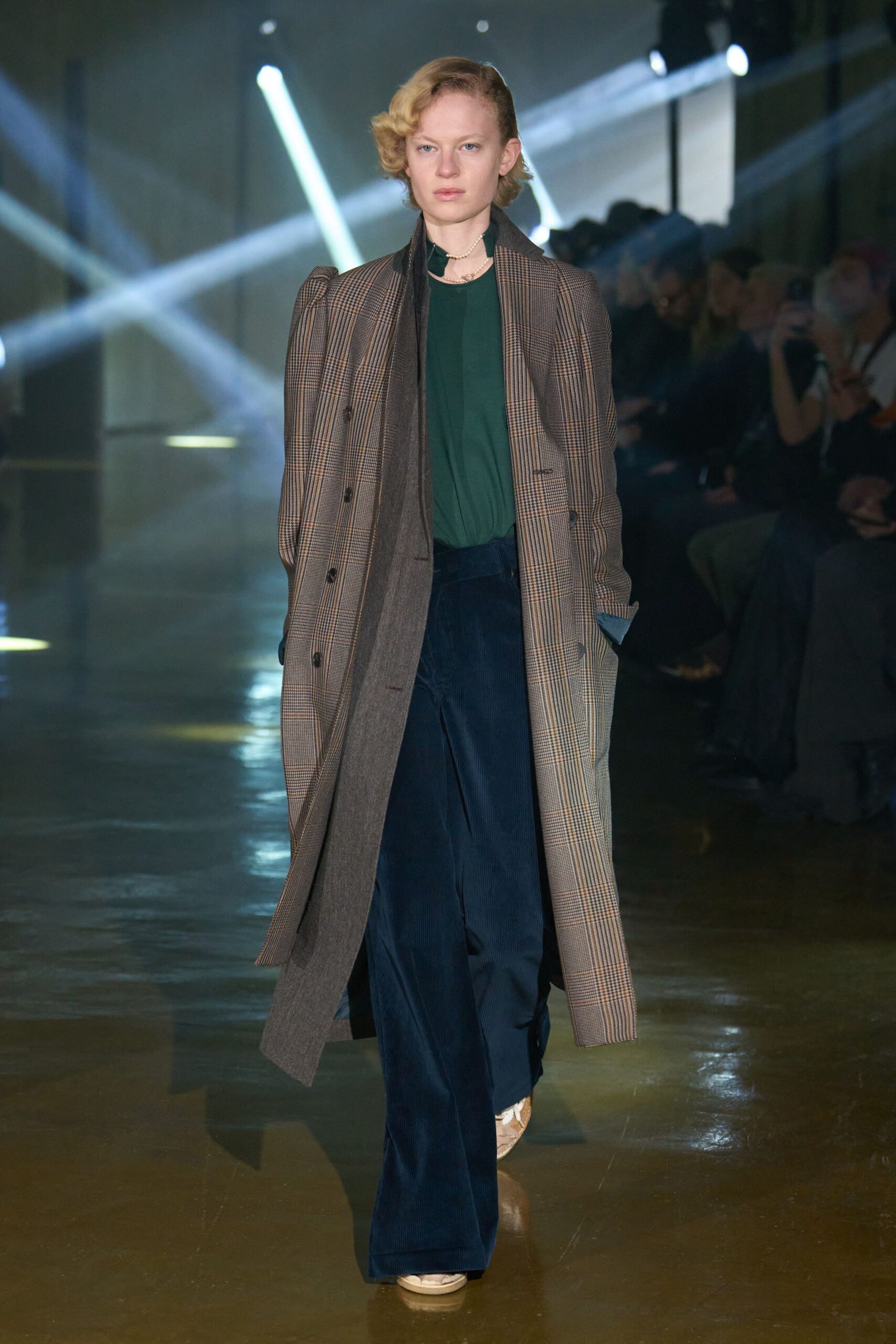 brown wool long-sleeve collared relaxed striped coat