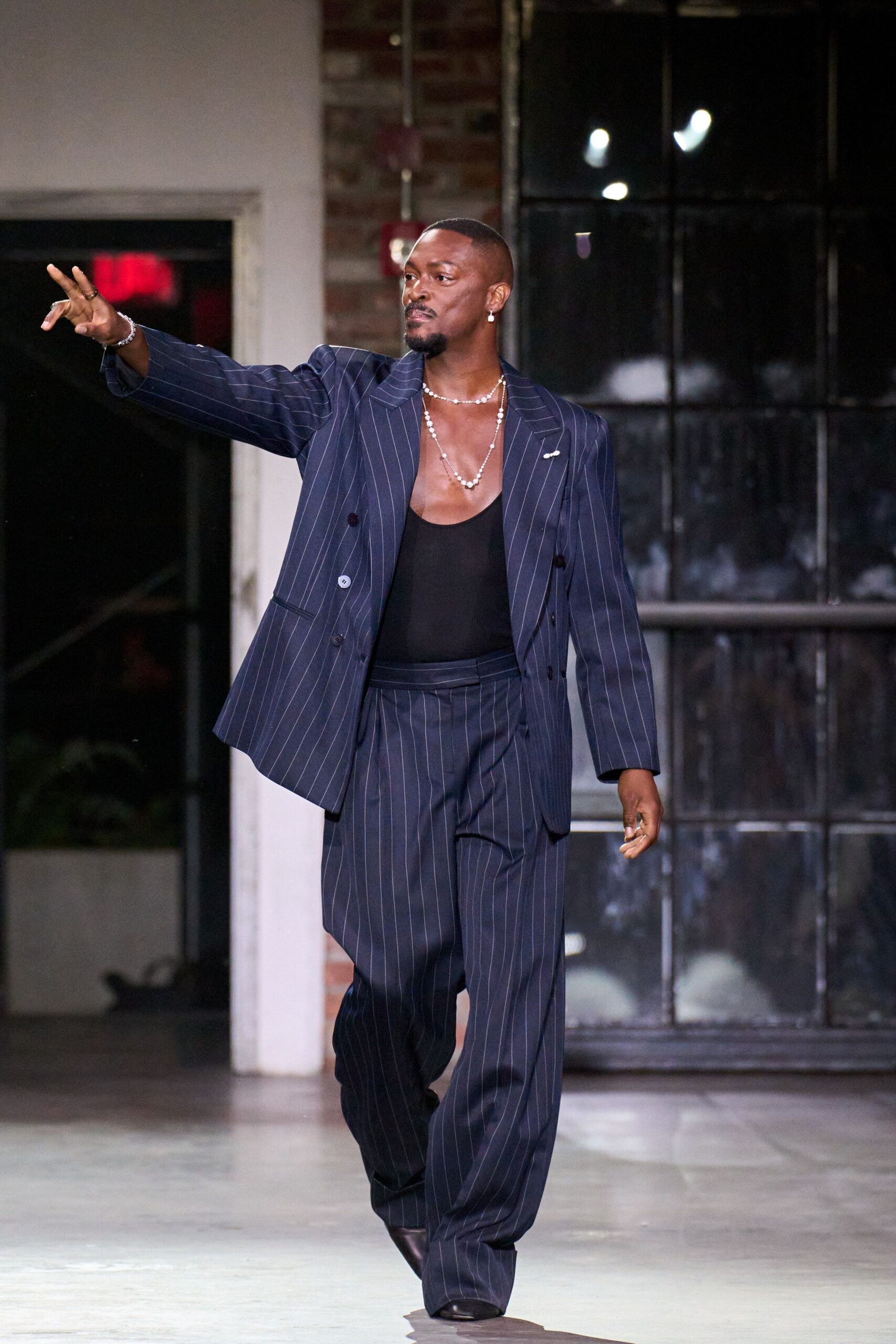 navy striped tailored suit