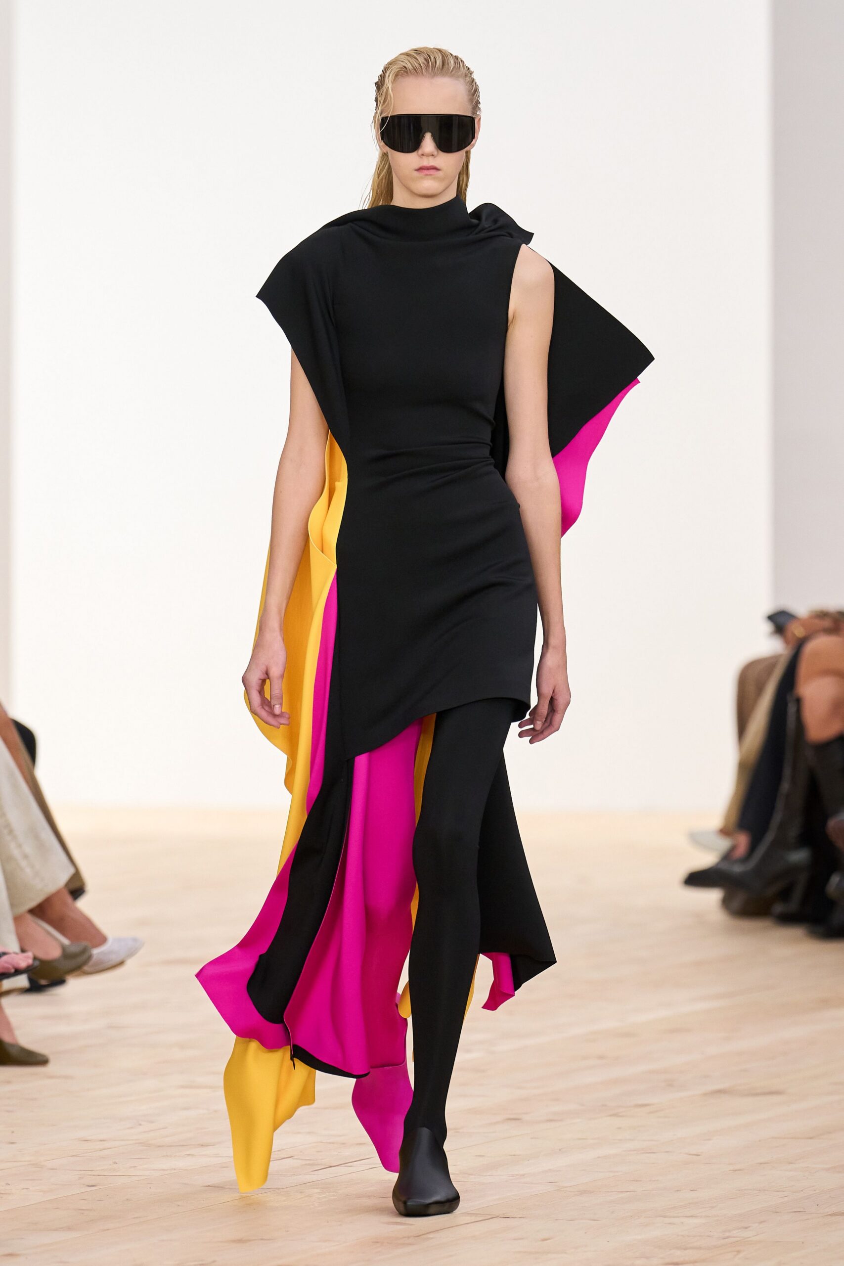 black asymmetric midi dress