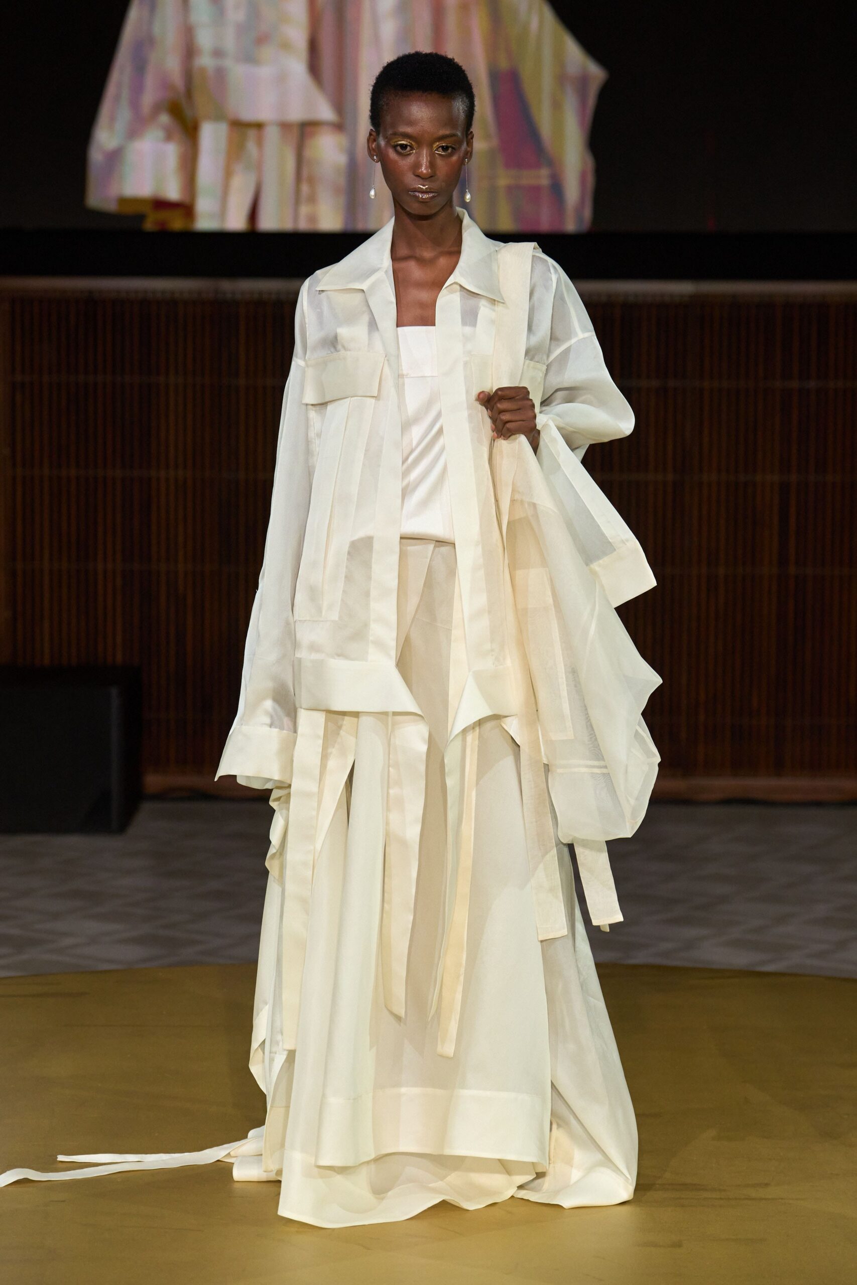 white silk long-sleeve relaxed layered flowing coat