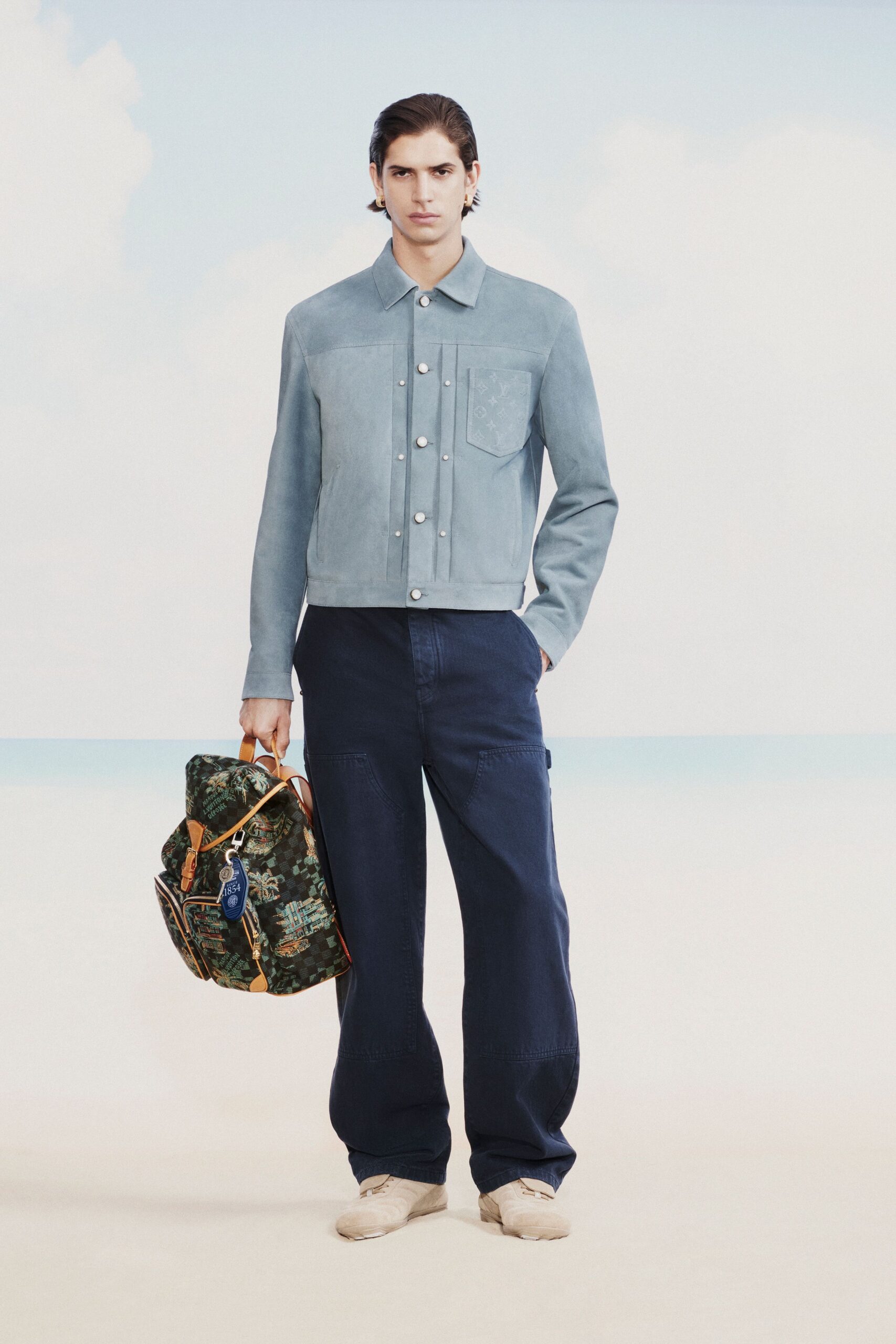 blue suede jacket with navy pants