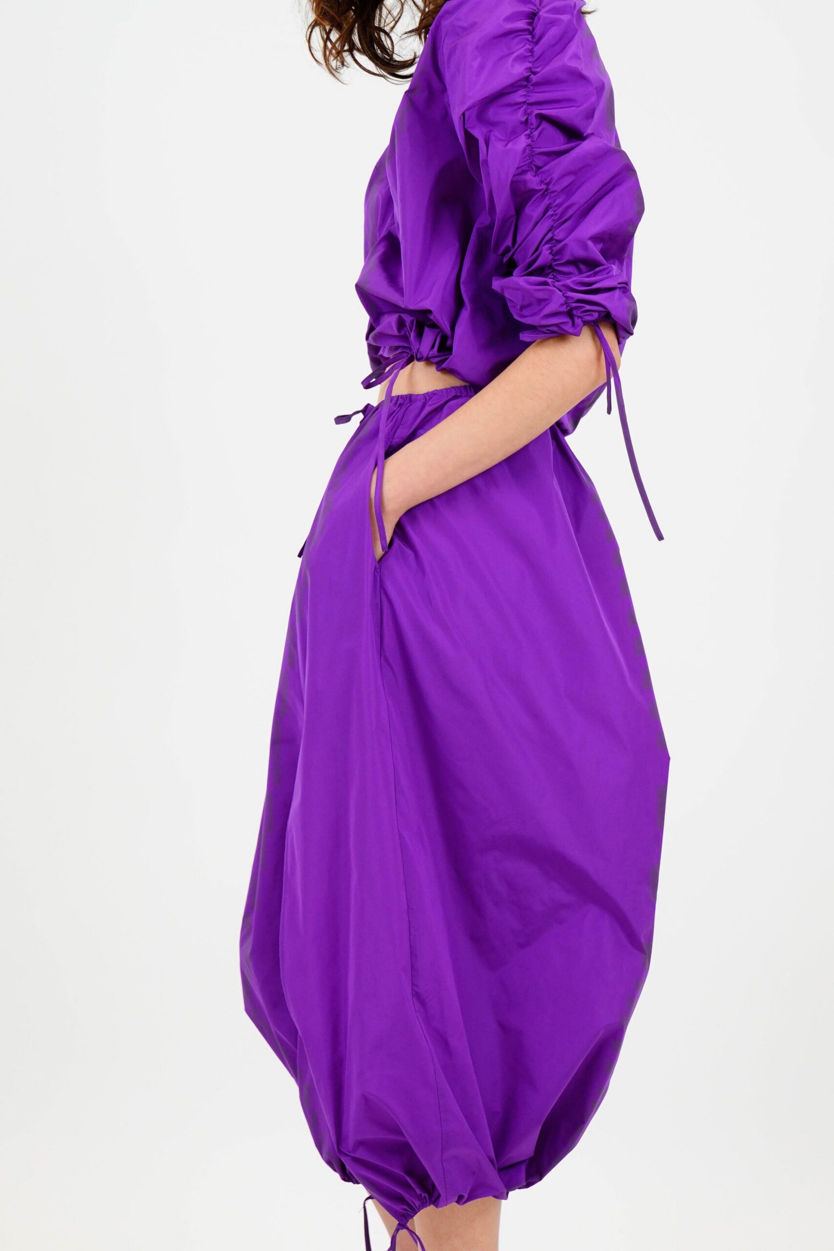 purple cotton relaxed pleated midi skirt