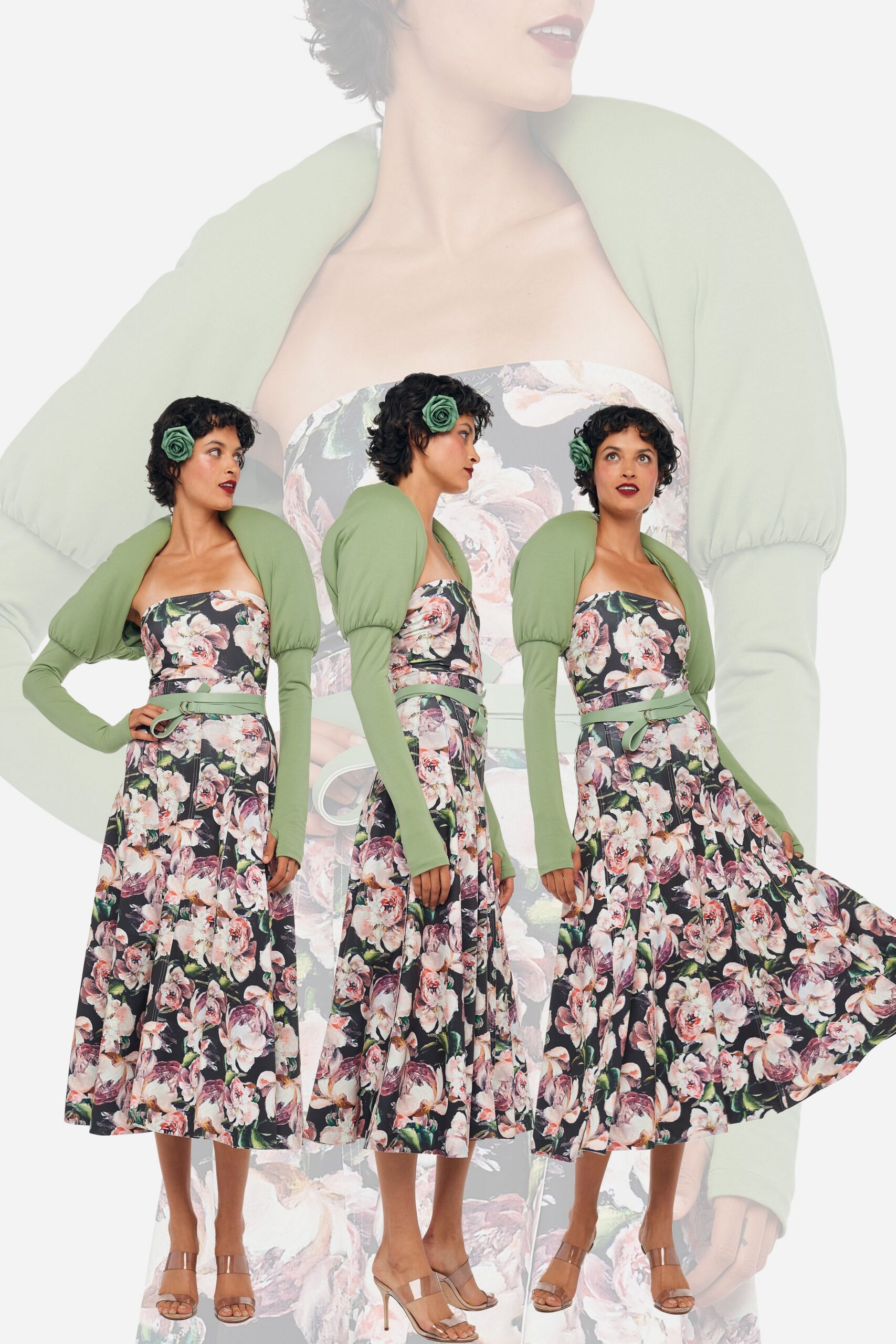 green cotton long-sleeve fitted padded cardigan