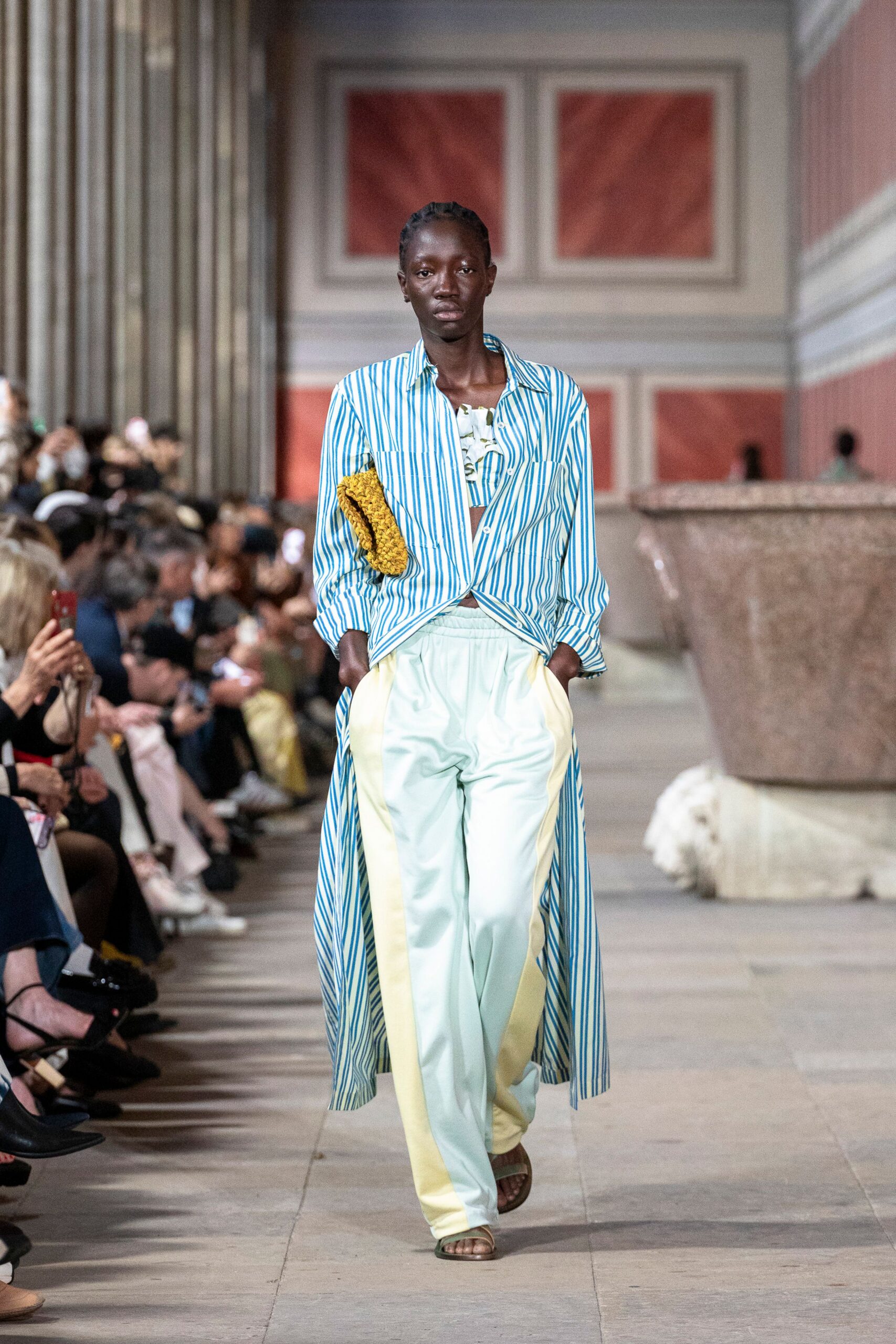 striped shirt and mint pants
