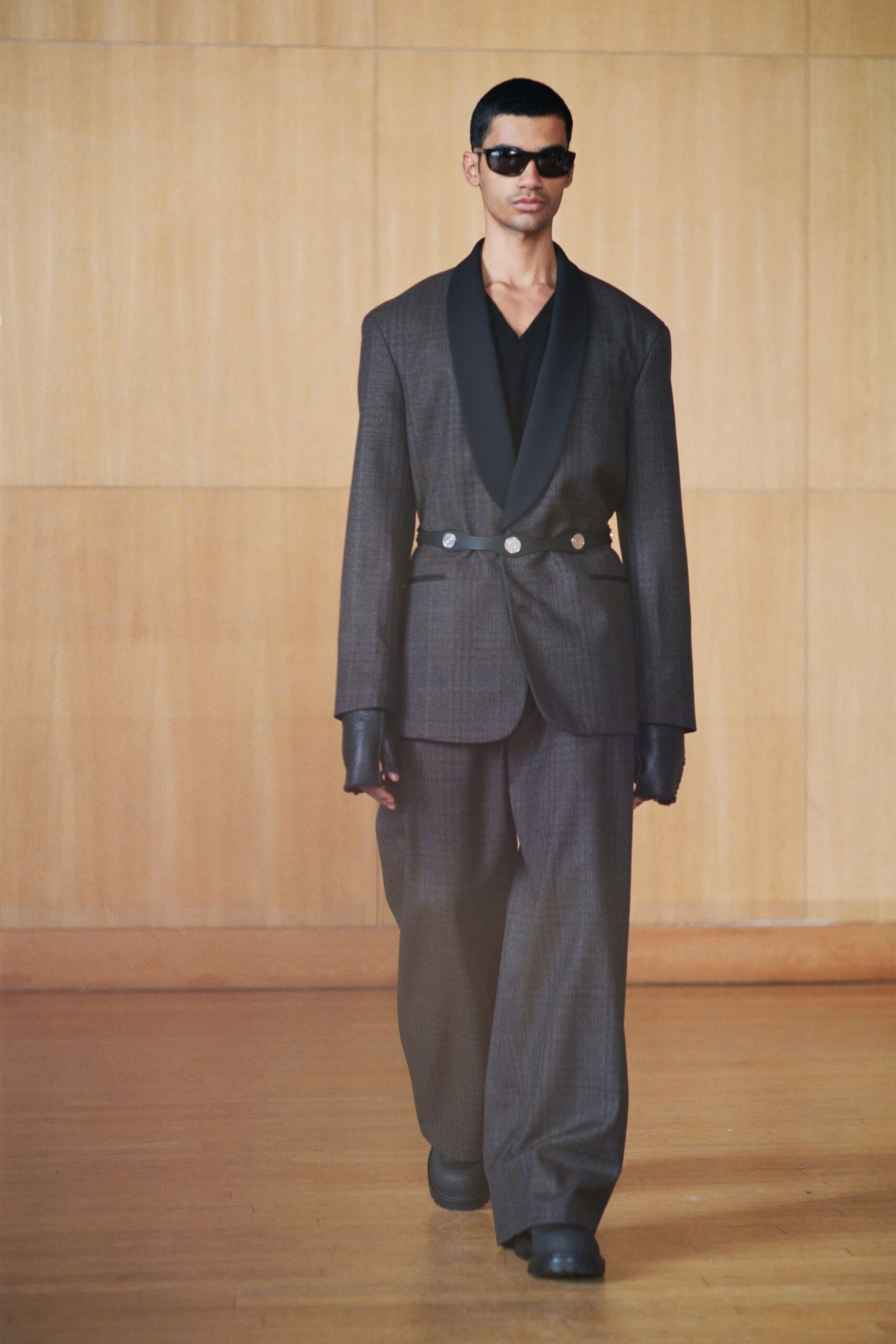 tailored black gray blazer and pants
