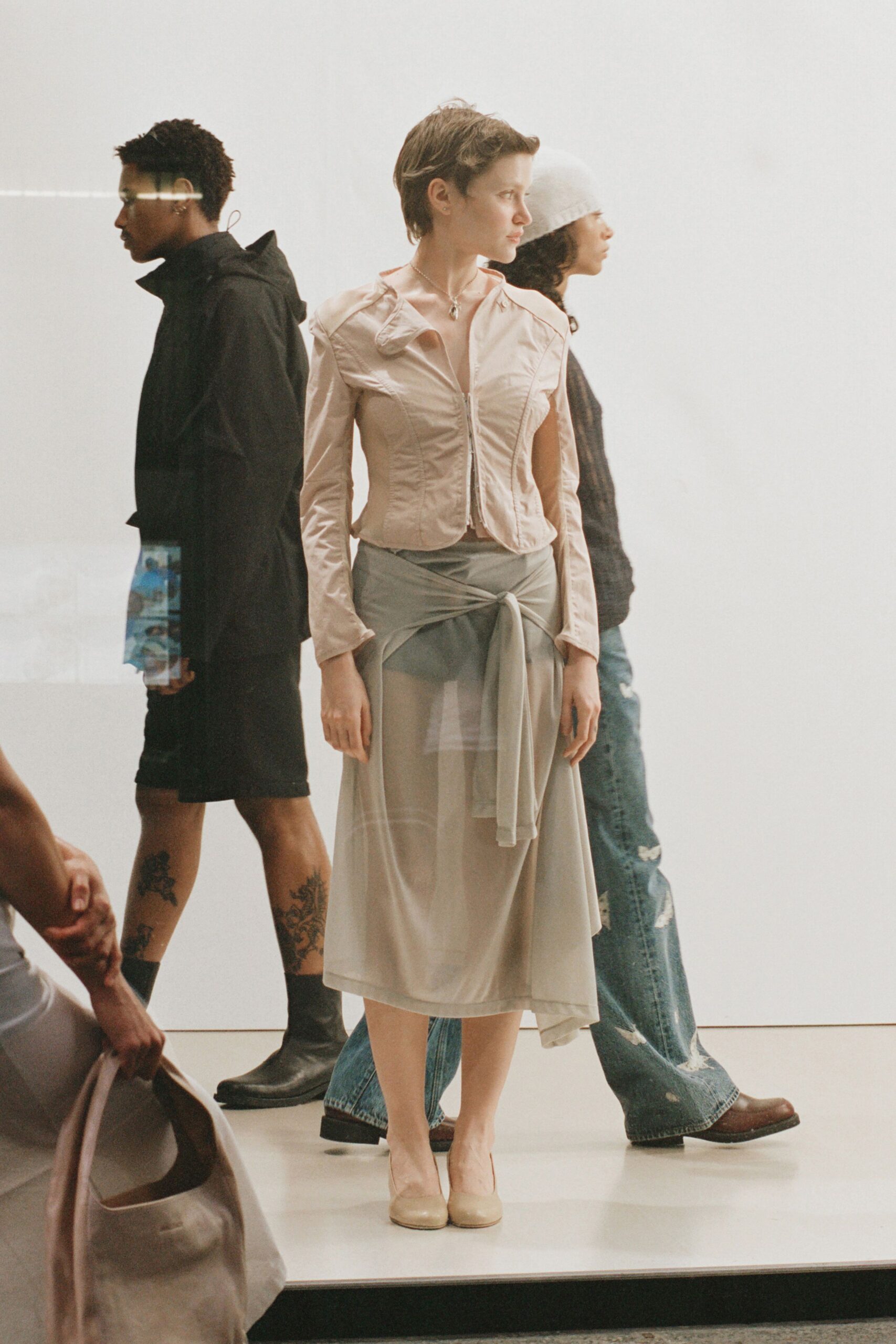 gray chiffon relaxed high-waisted layered flowing skirt