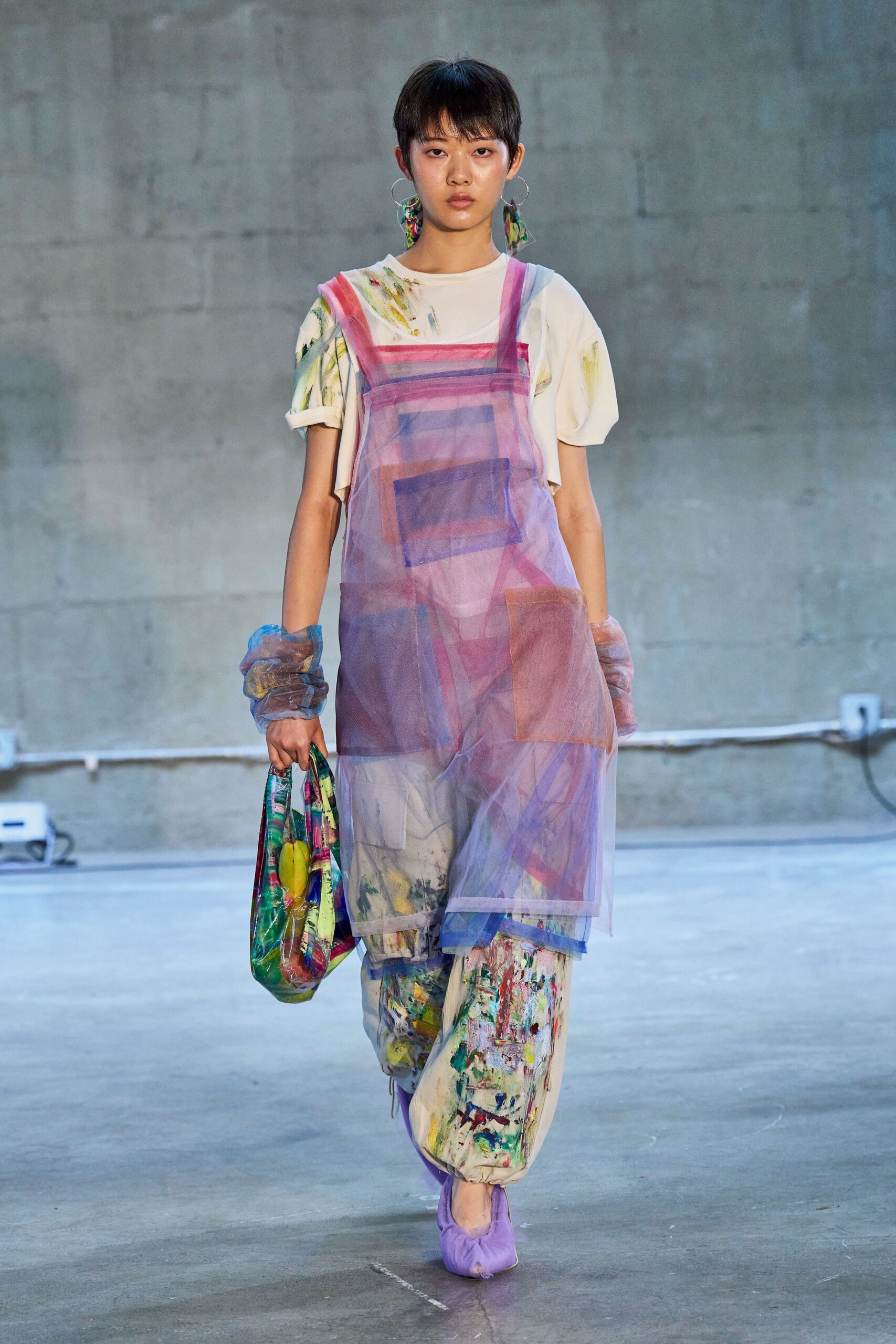 multi mesh sleeveless relaxed layered sheer jumpsuit