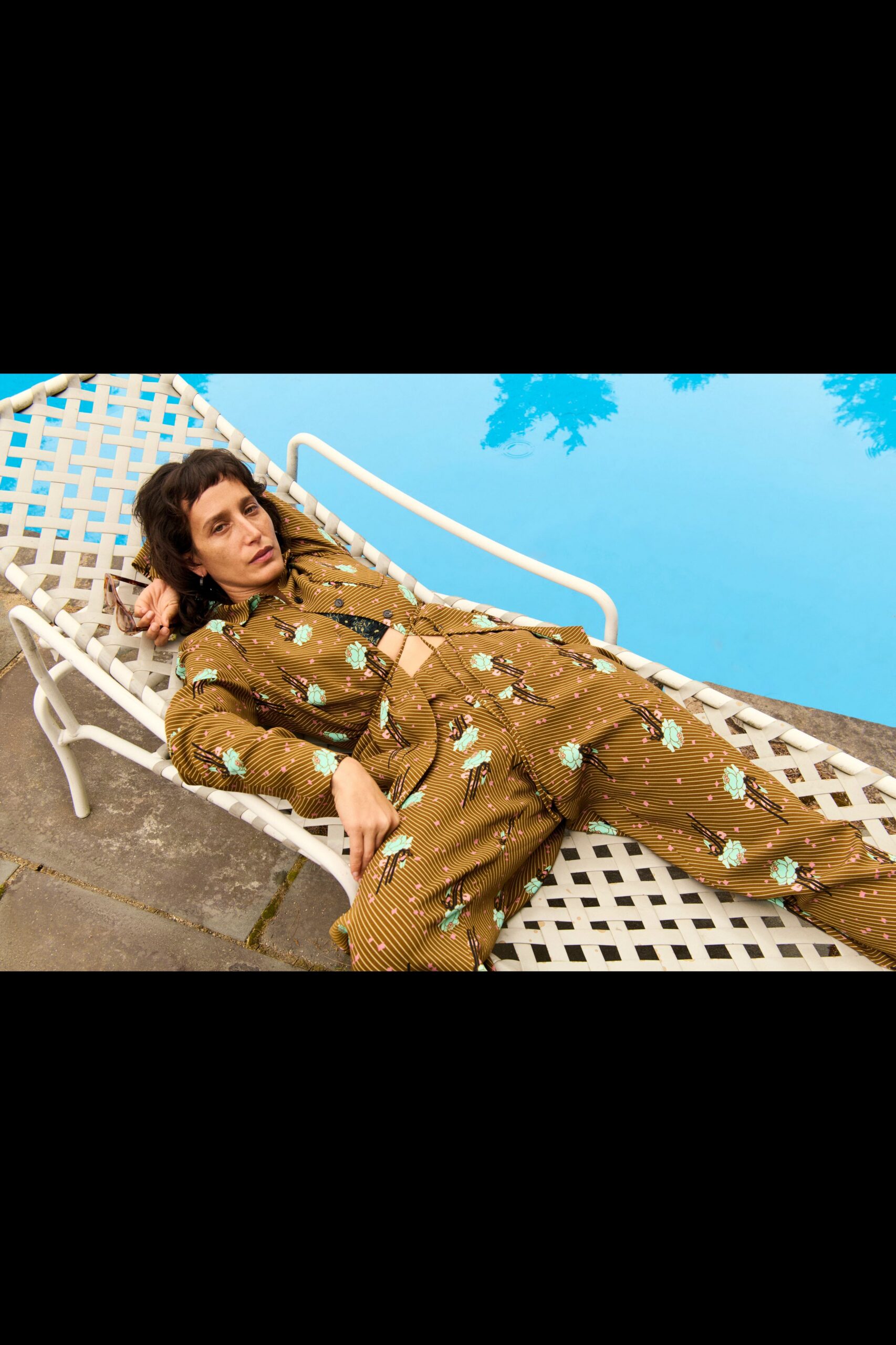 brown cotton relaxed printed pants