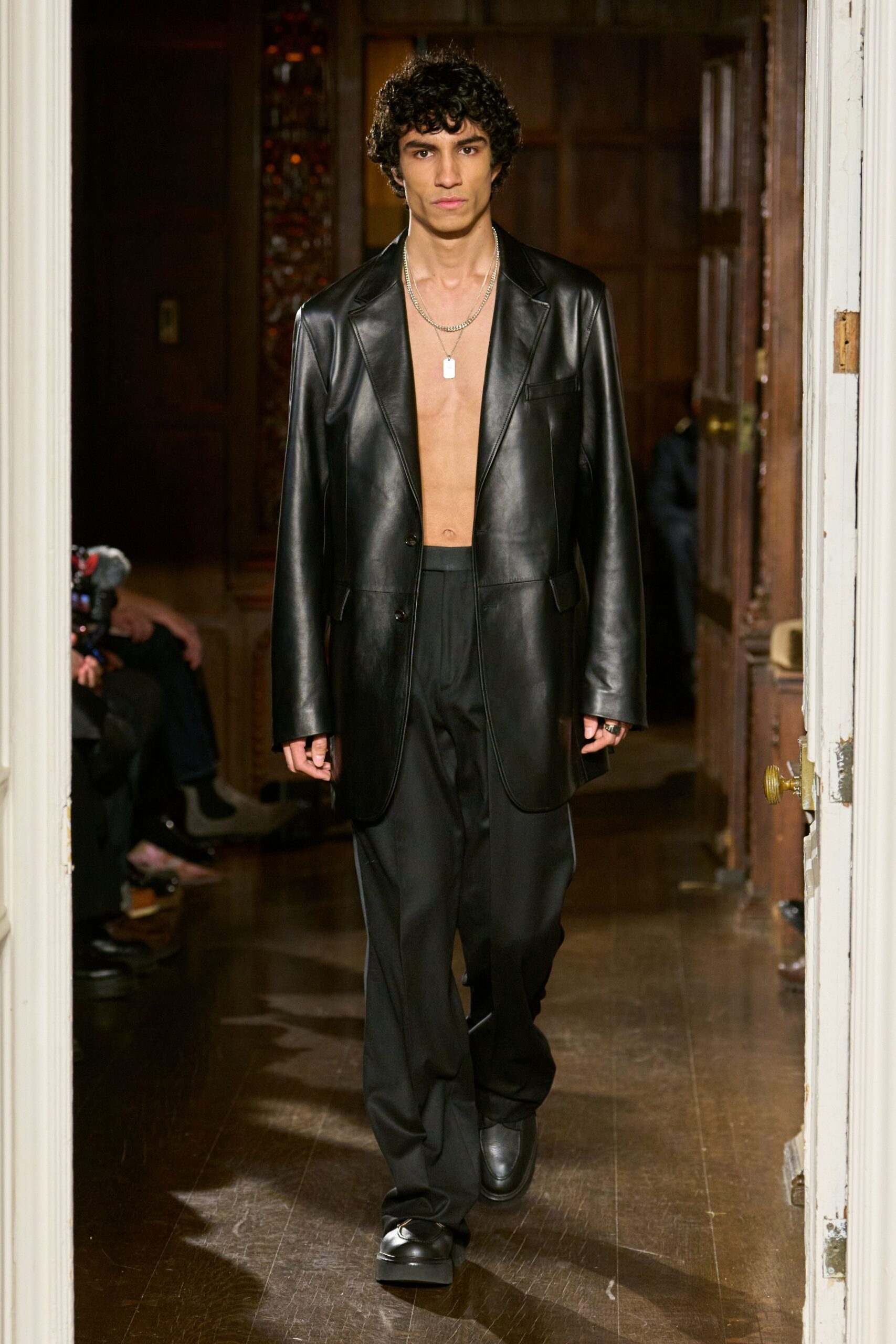 black leather blazer and pants